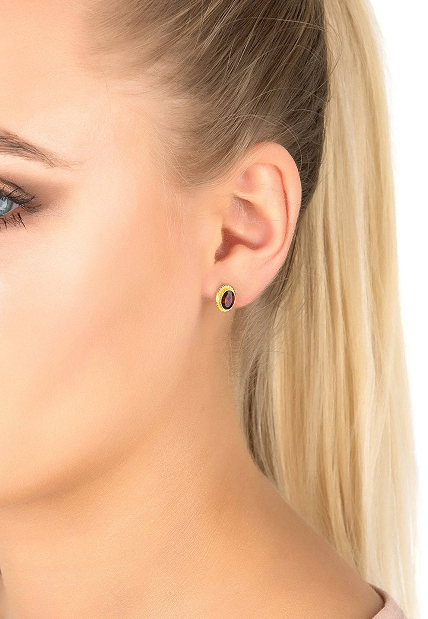 Birthstone Gold Gemstone Stud Earring January Garnet - LATELITA Earrings