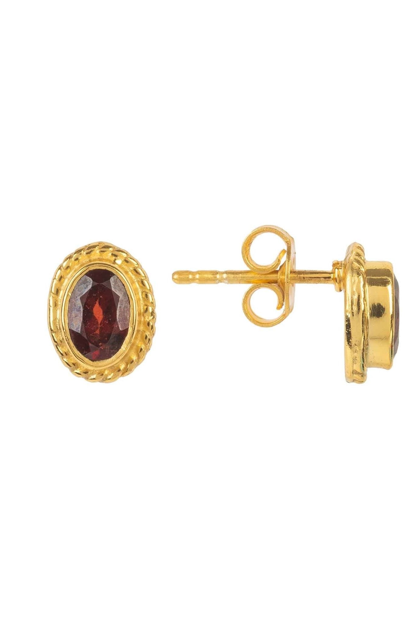 Birthstone Gold Gemstone Stud Earring January Garnet - LATELITA Earrings