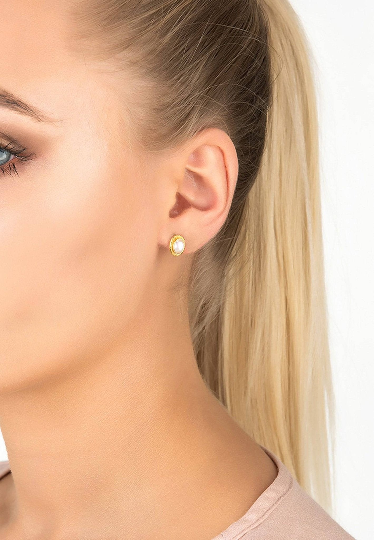 Birthstone Gold Gemstone Stud Earring June Pearl - LATELITA Earrings