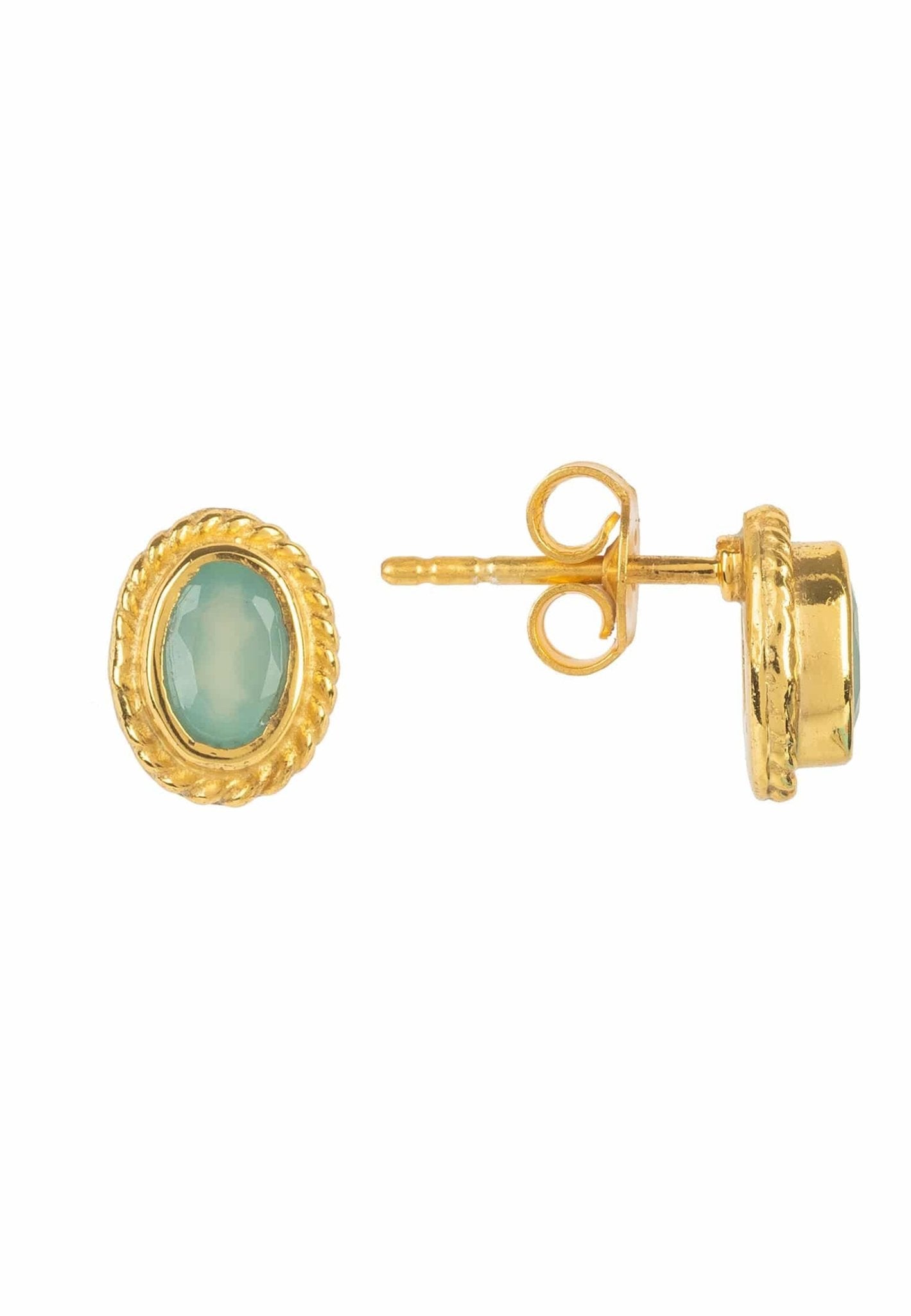 Birthstone Gold Gemstone Stud Earring March Aqua Chalcedony - LATELITA Earrings