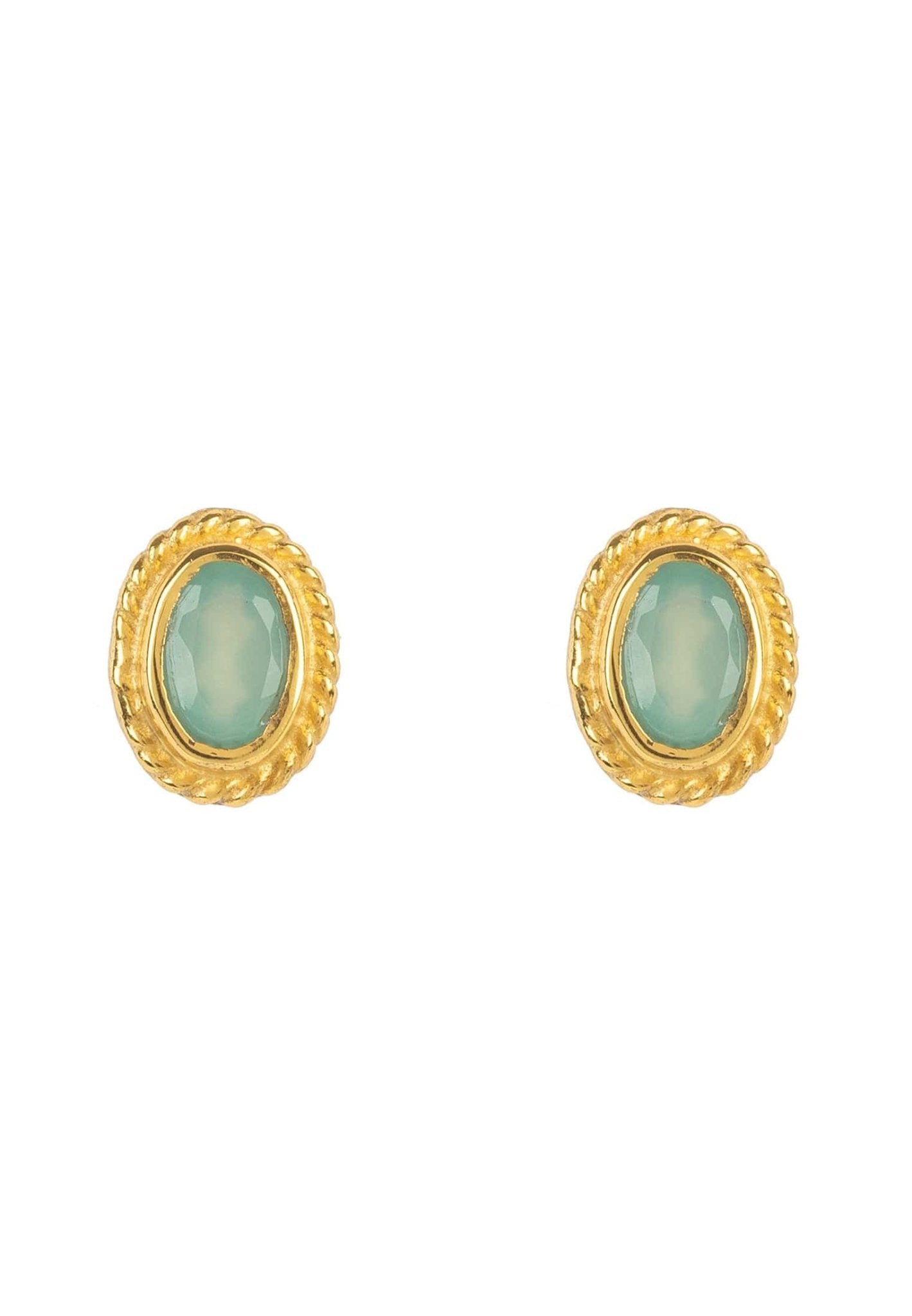 Birthstone Gold Gemstone Stud Earring March Aqua Chalcedony - LATELITA Earrings