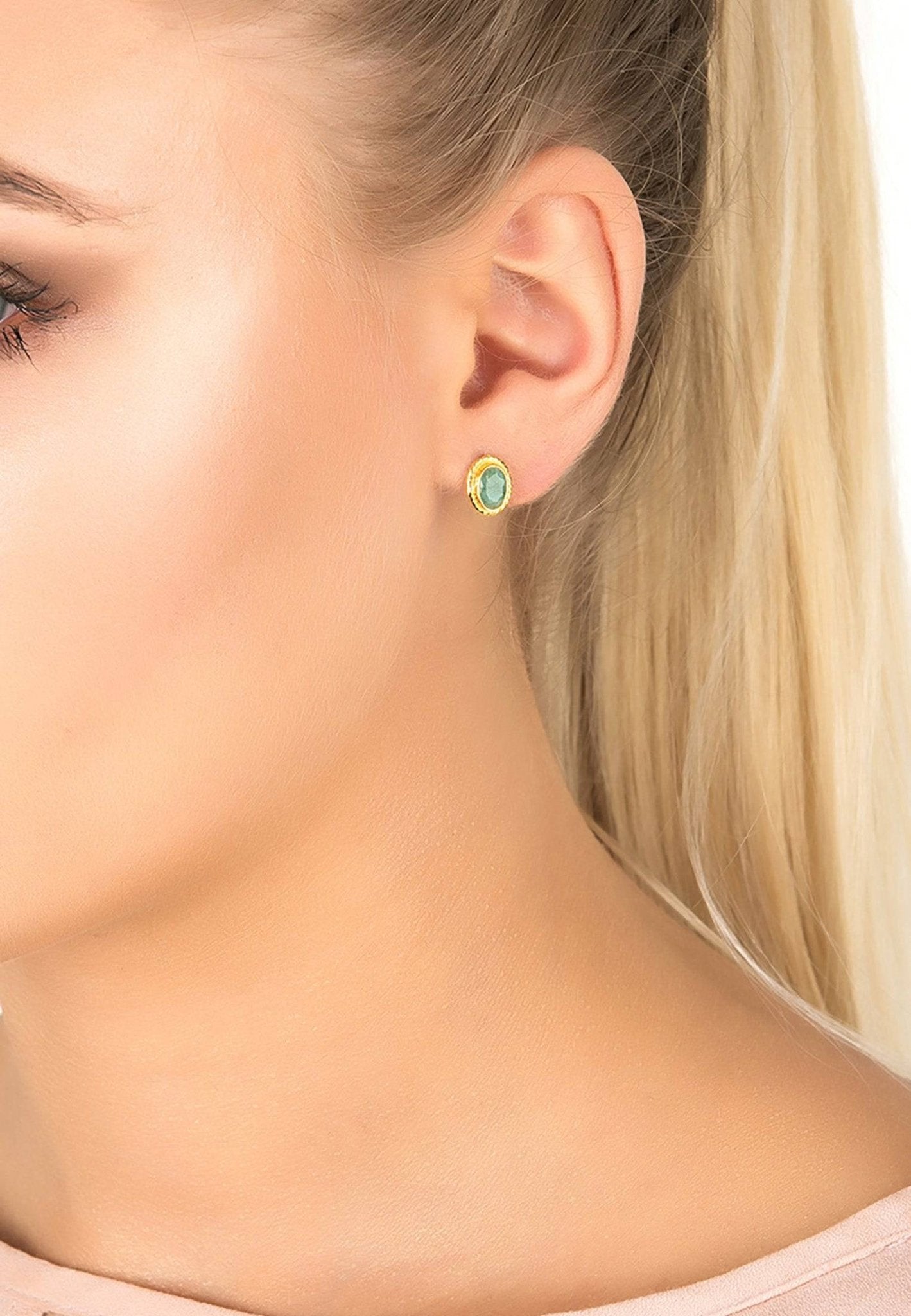 Birthstone Gold Gemstone Stud Earring May Emerald - LATELITA Earrings