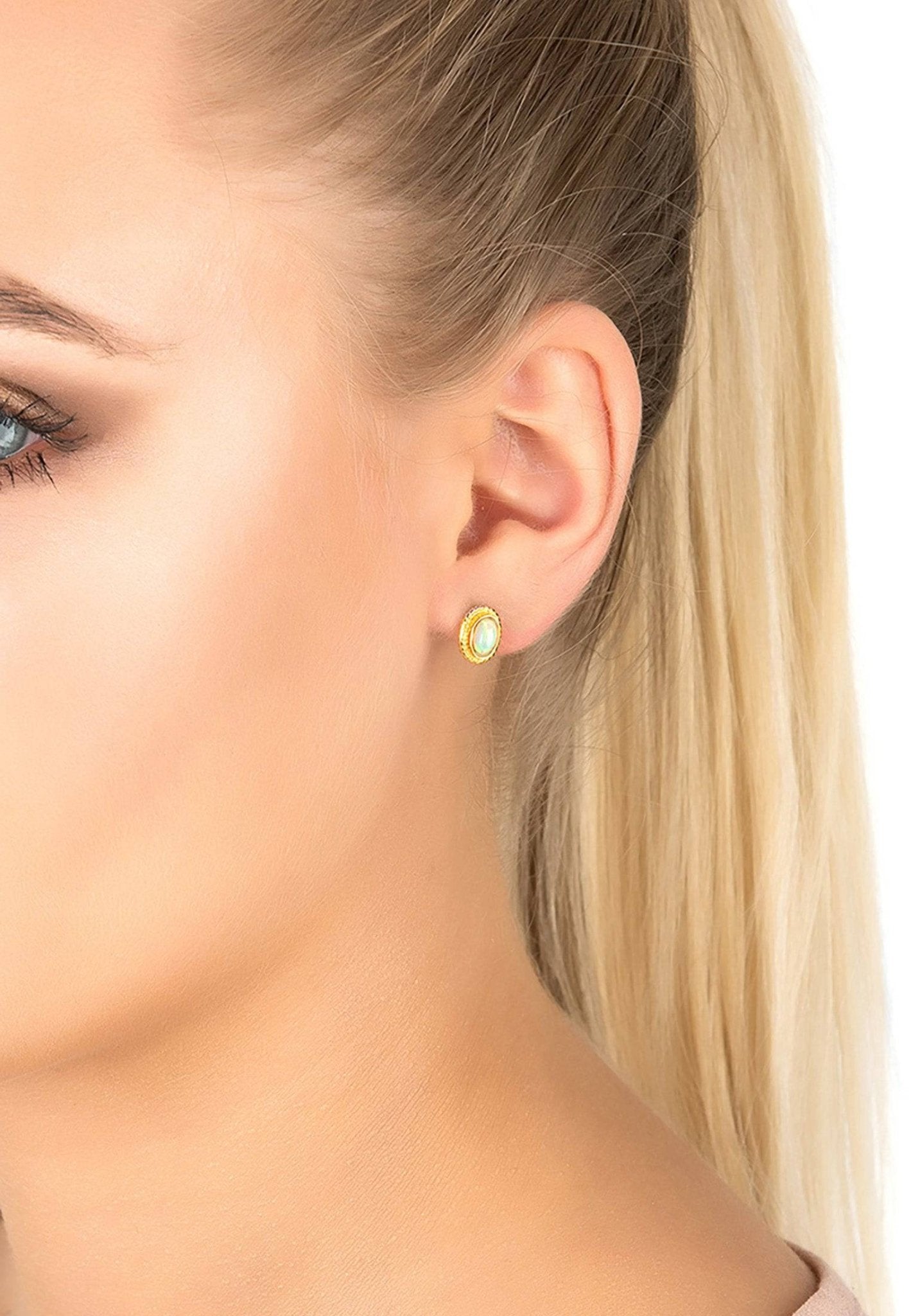 Birthstone Gold Gemstone Stud Earring October Opal - LATELITA Earrings