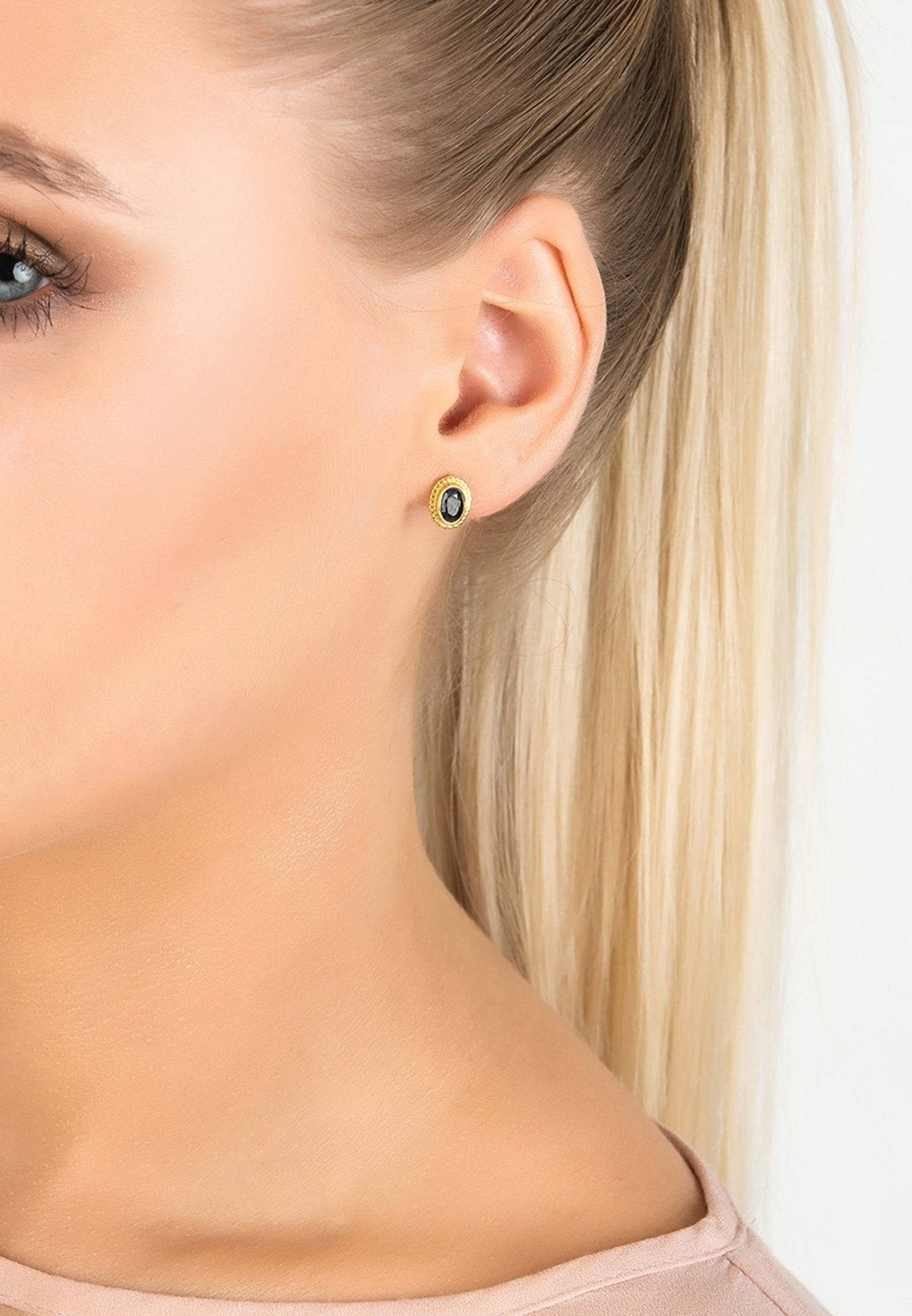 Birthstone Gold Gemstone Stud Earring September Sapphire - LATELITA Earrings