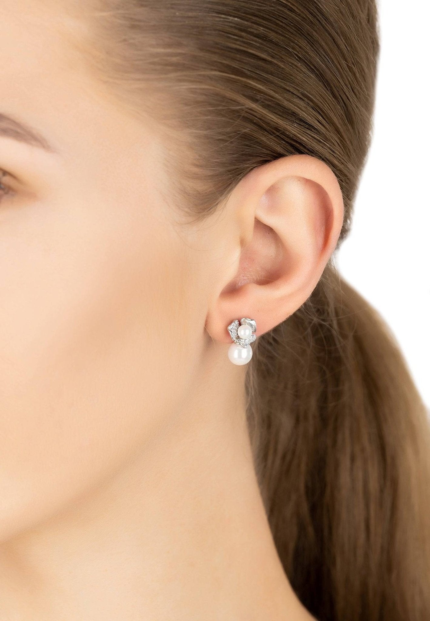 Blossom Double Pearl Earring Silver - LATELITA Earrings