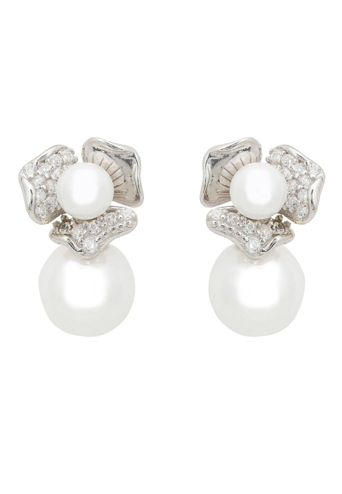 Blossom Double Pearl Earring Silver - LATELITA Earrings