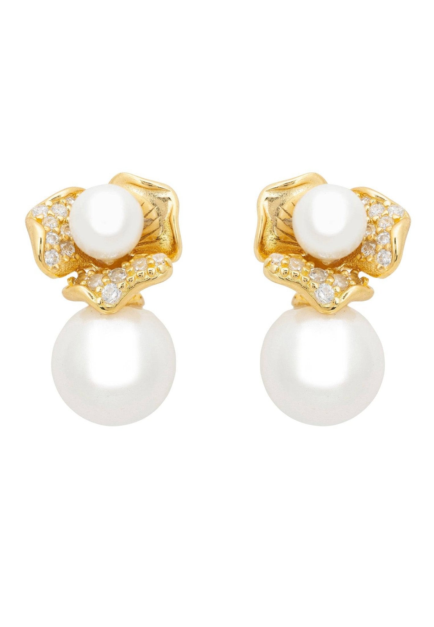 Blossom Double Pearl Earrings Gold - LATELITA Earrings