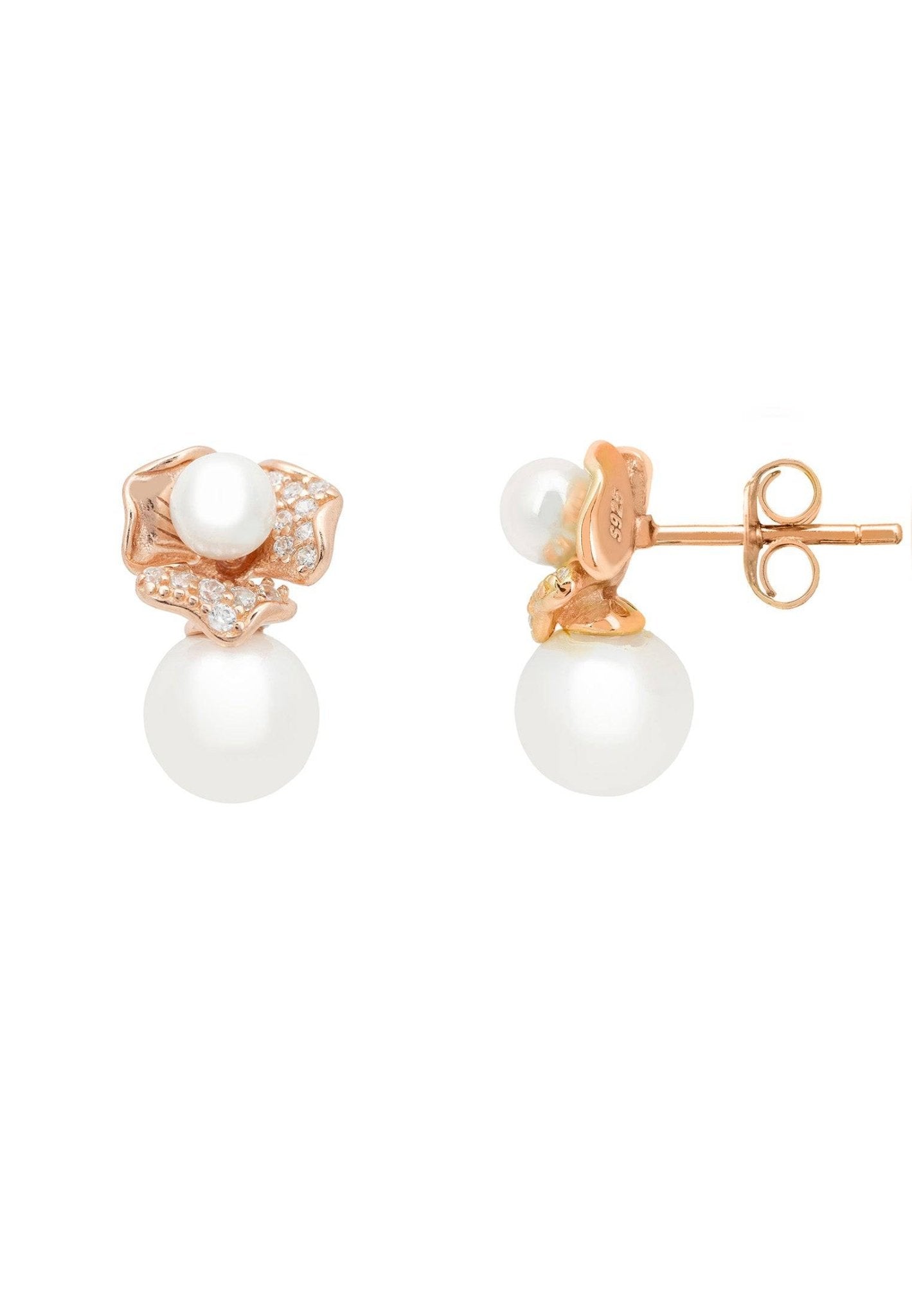 Blossom Double Pearl Earrings Rosegold - LATELITA Earrings