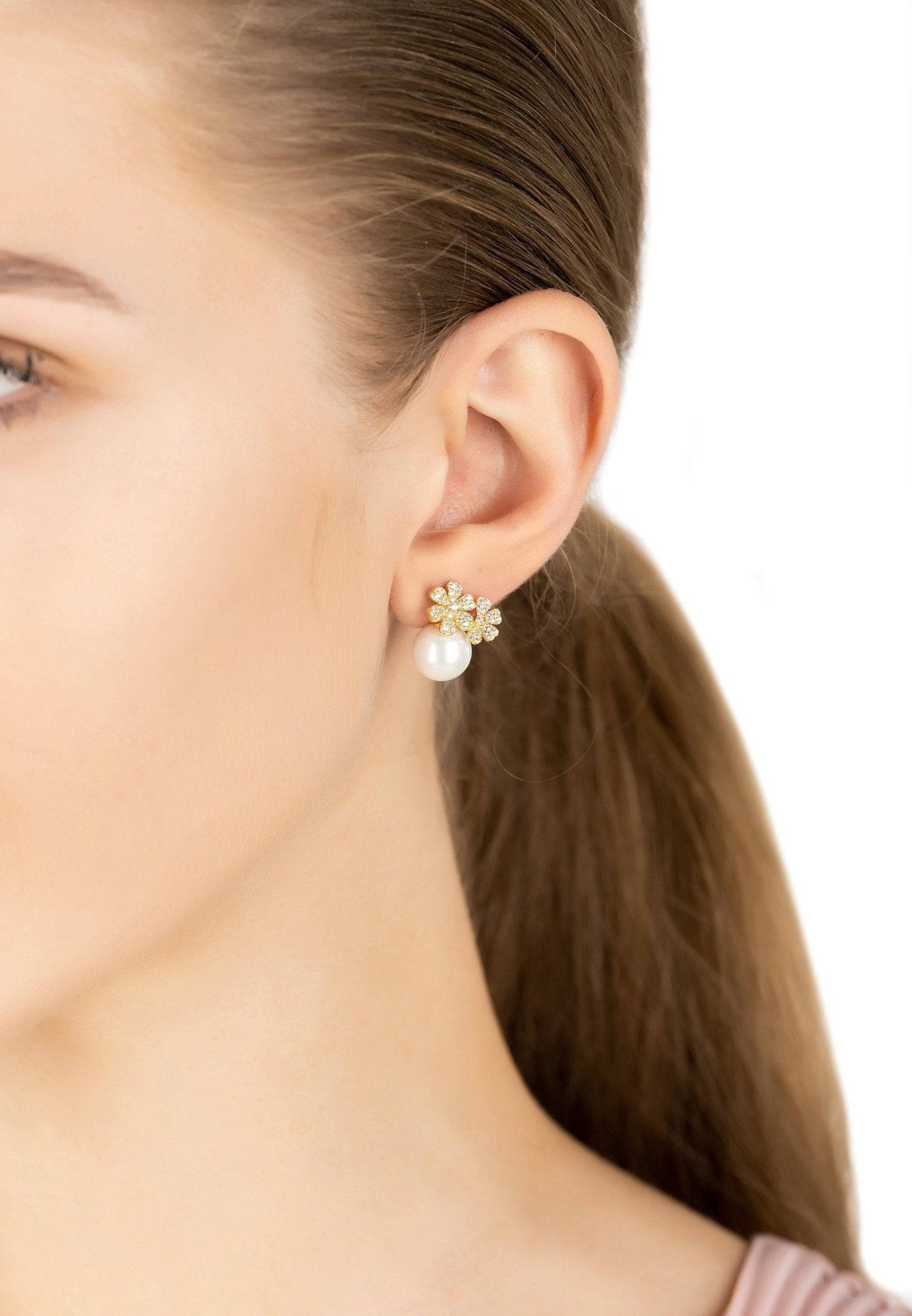 Bouquet And Pearl Stud Earrings Gold - LATELITA Earrings