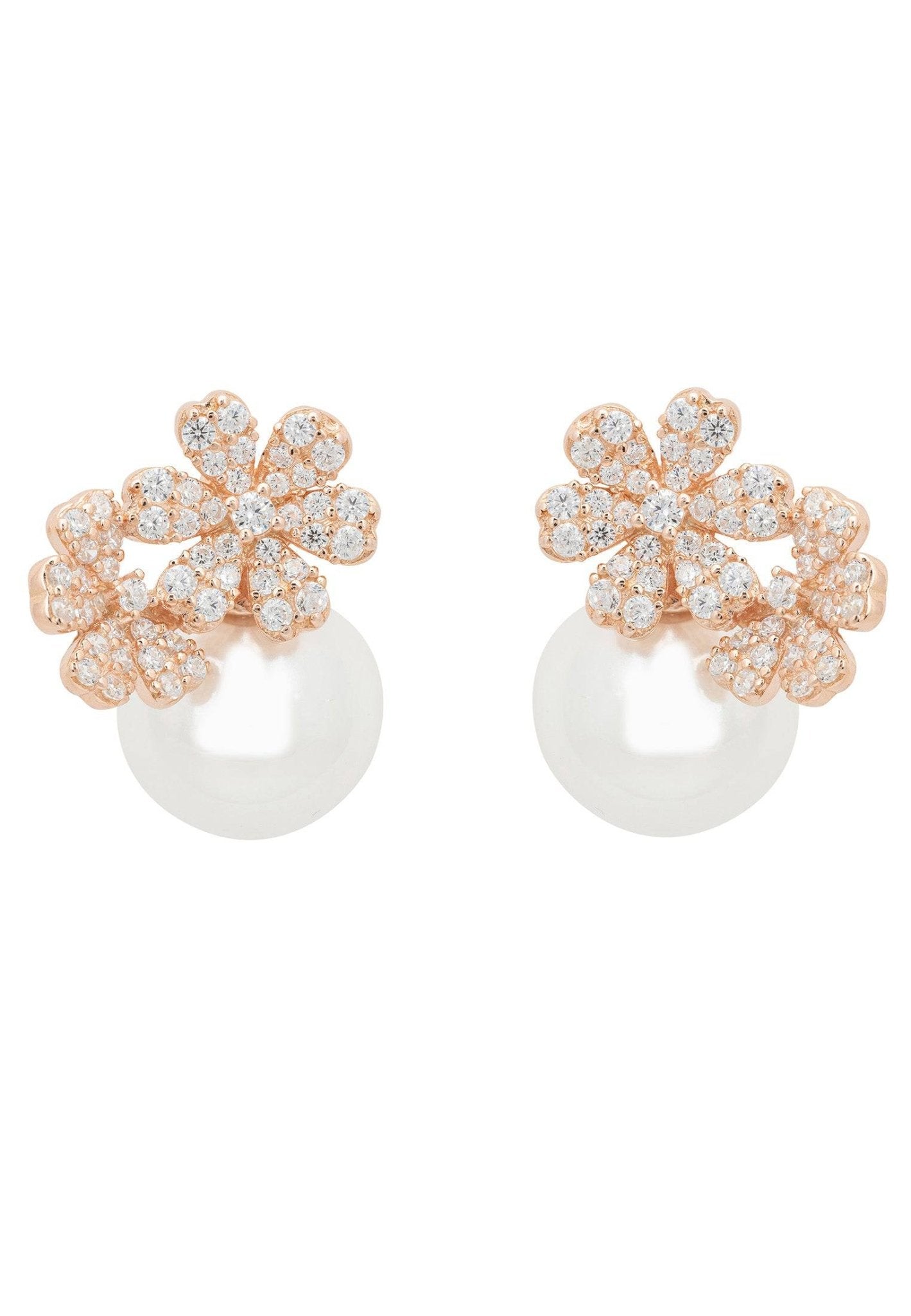 Bouquet And Pearl Stud Earrings Rosegold - LATELITA Earrings