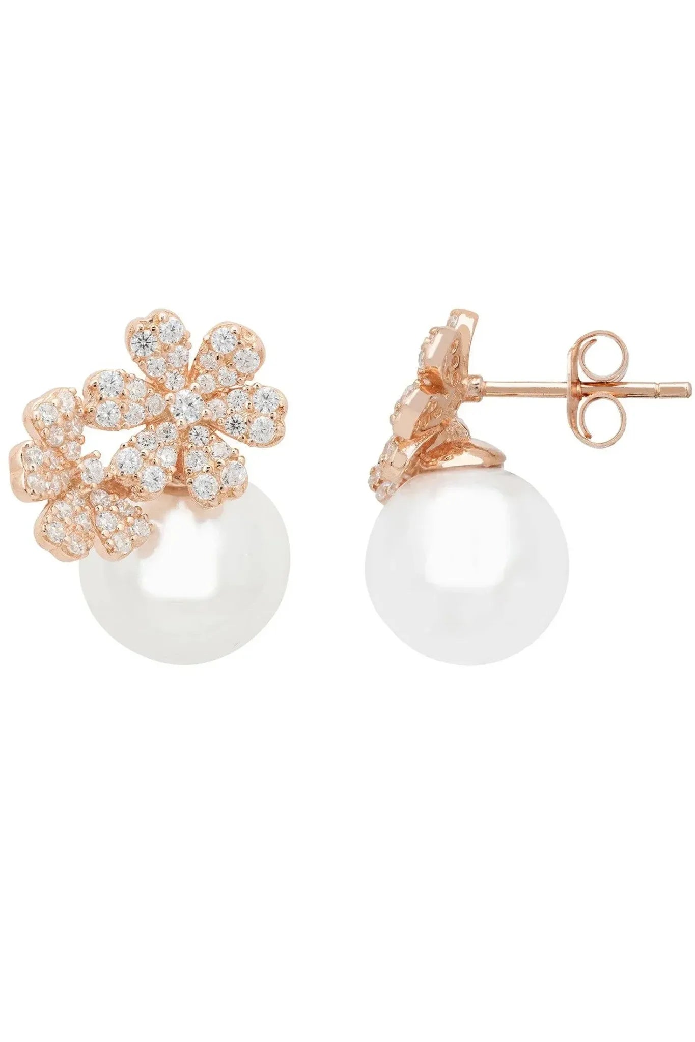 Bouquet And Pearl Stud Earrings Rosegold - LATELITA Earrings