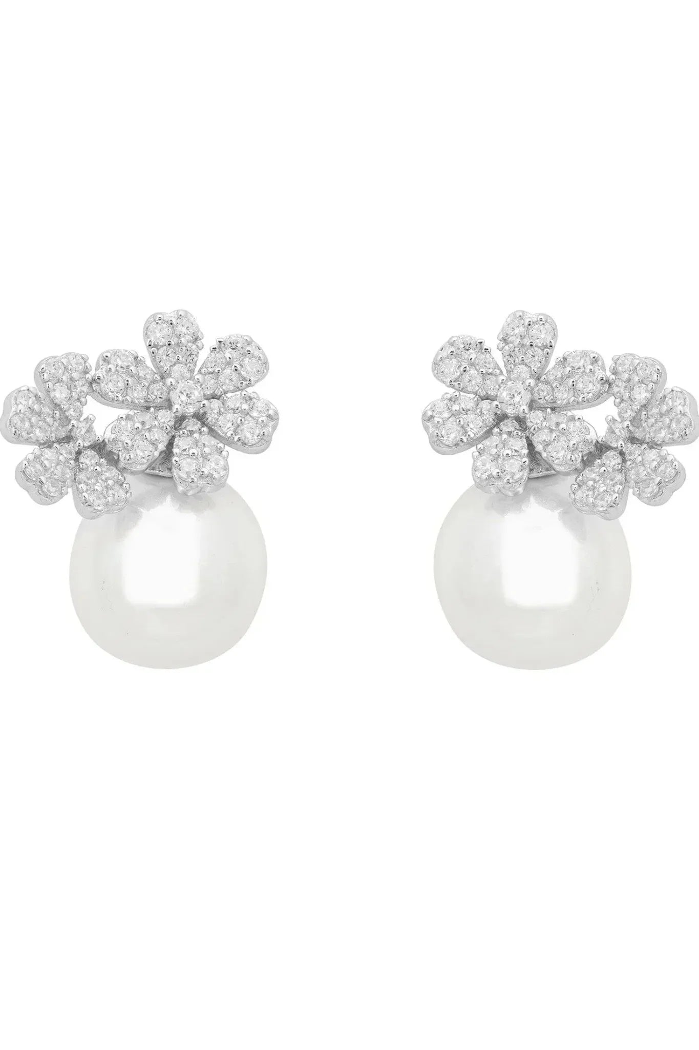 Bouquet And Pearl Stud Earrings Silver - LATELITA Earrings