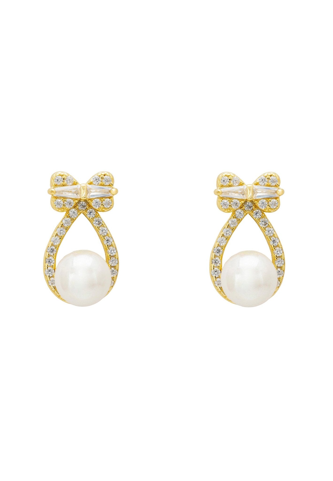 Bows And Pearls Earrings Gold - LATELITA Earrings