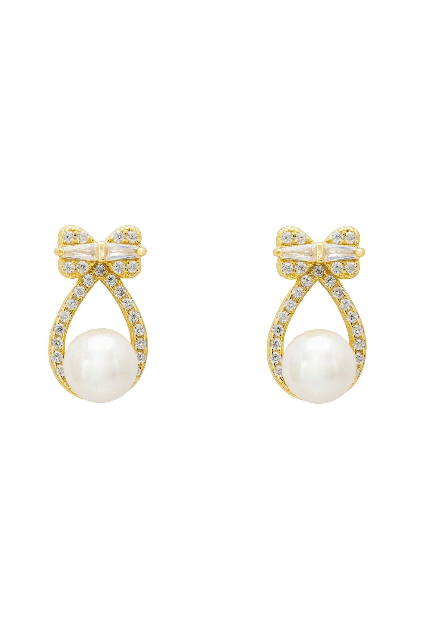 Bows And Pearls Earrings Gold - LATELITA Earrings