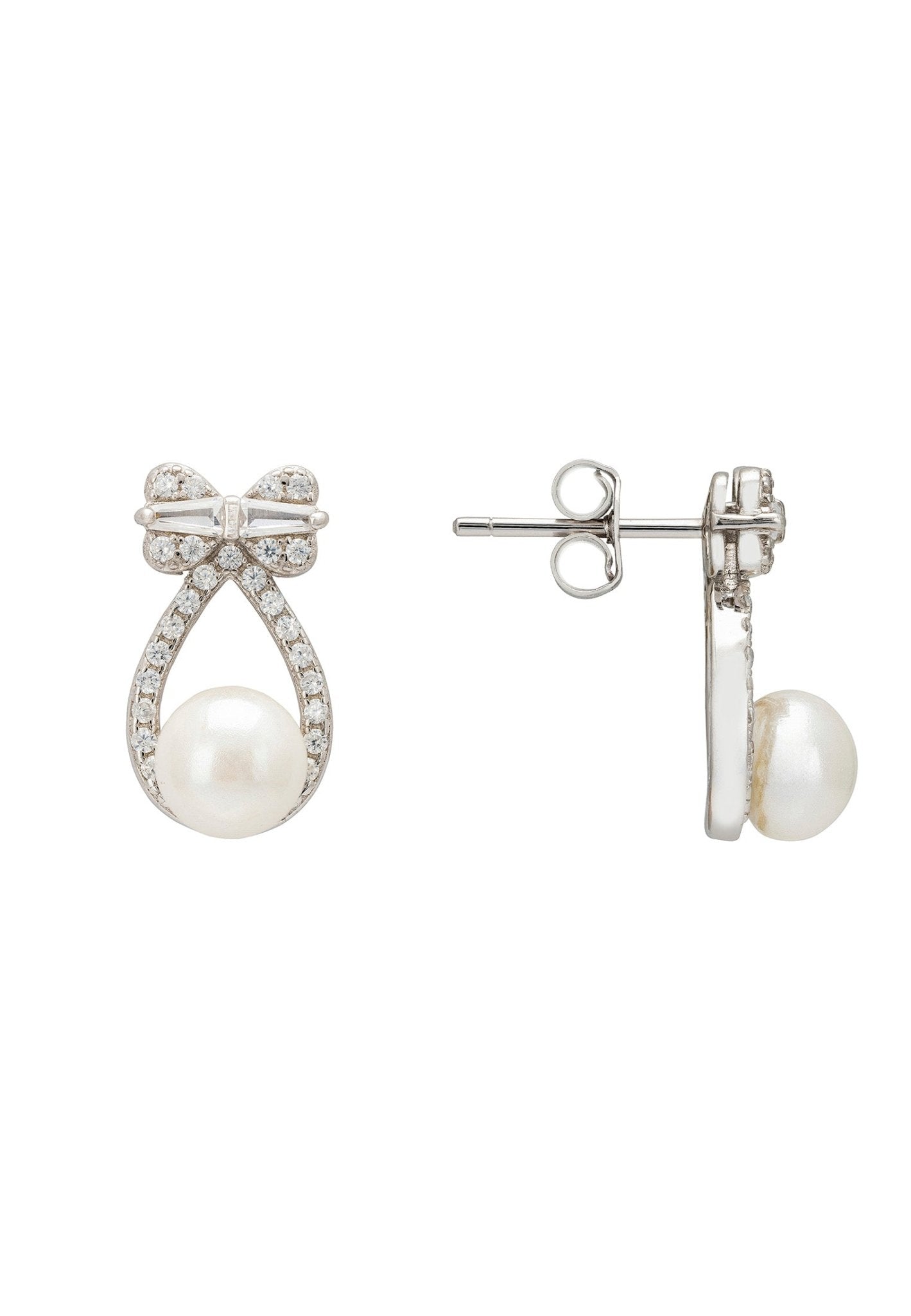 Bows And Pearls Earrings Silver - LATELITA Earrings