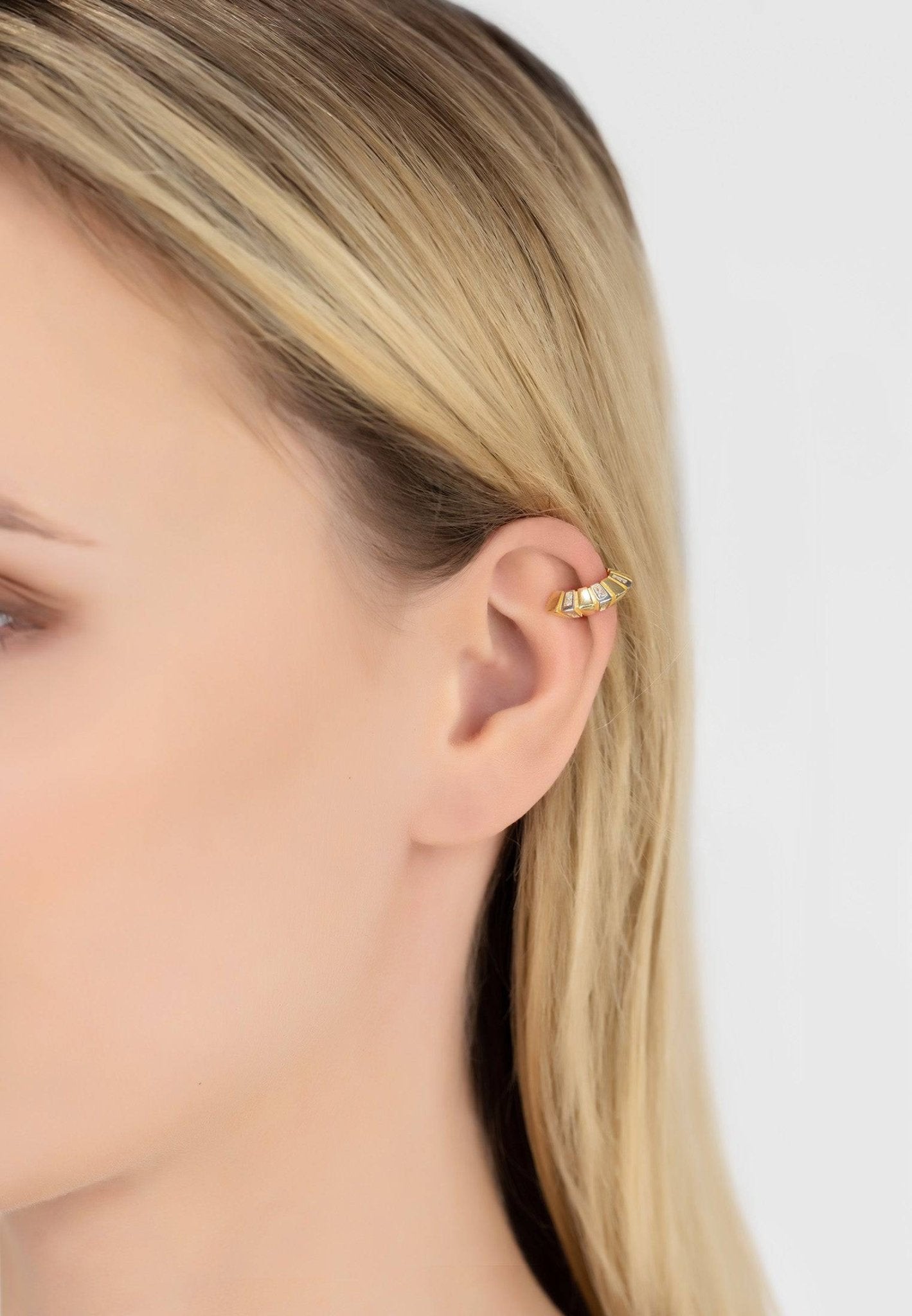 Brushed Metal Cz Single Ear Cuff Gold - LATELITA Earrings