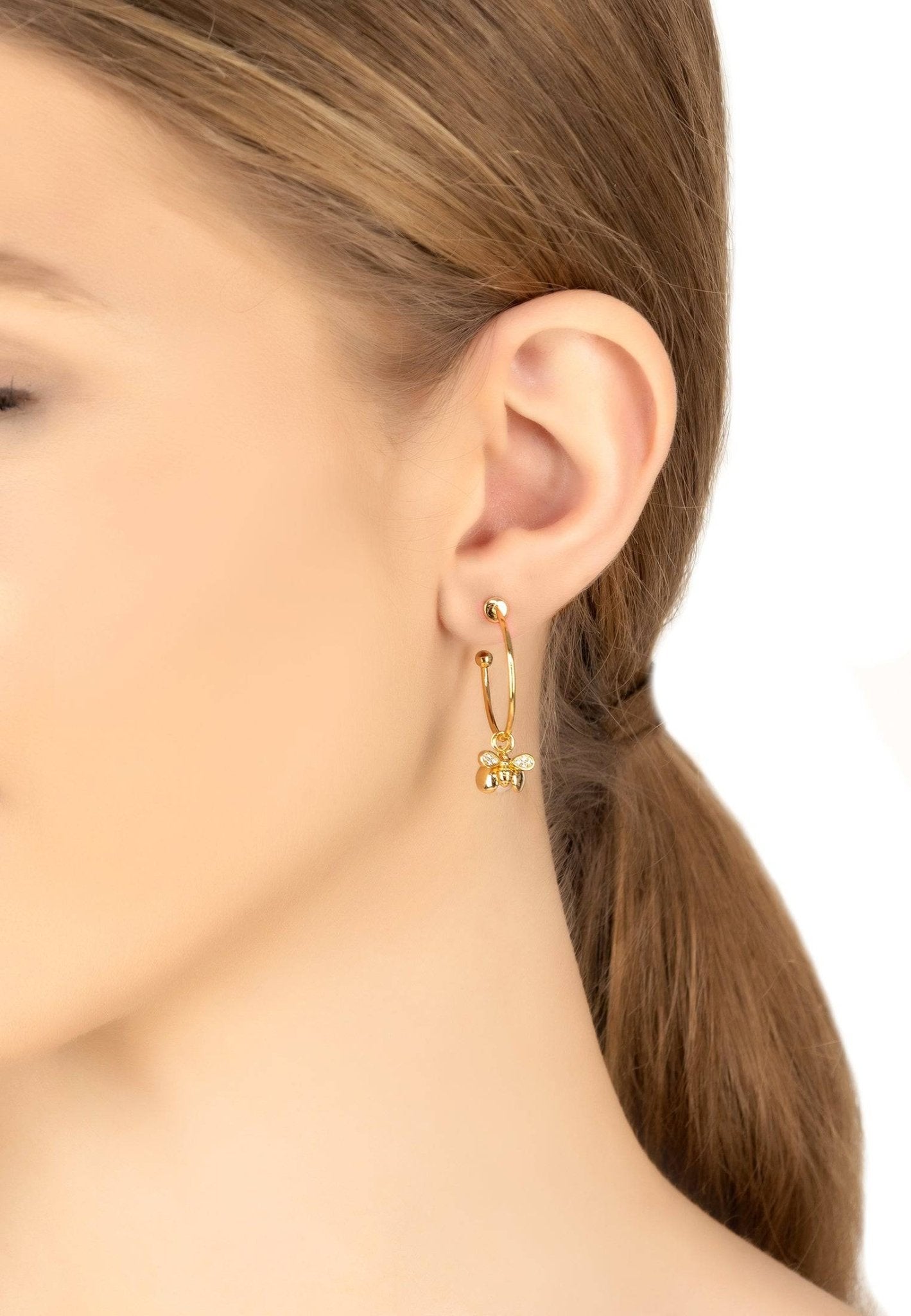 Busy Bee & Pearl Hoop Earrings Gold - LATELITA Earrings