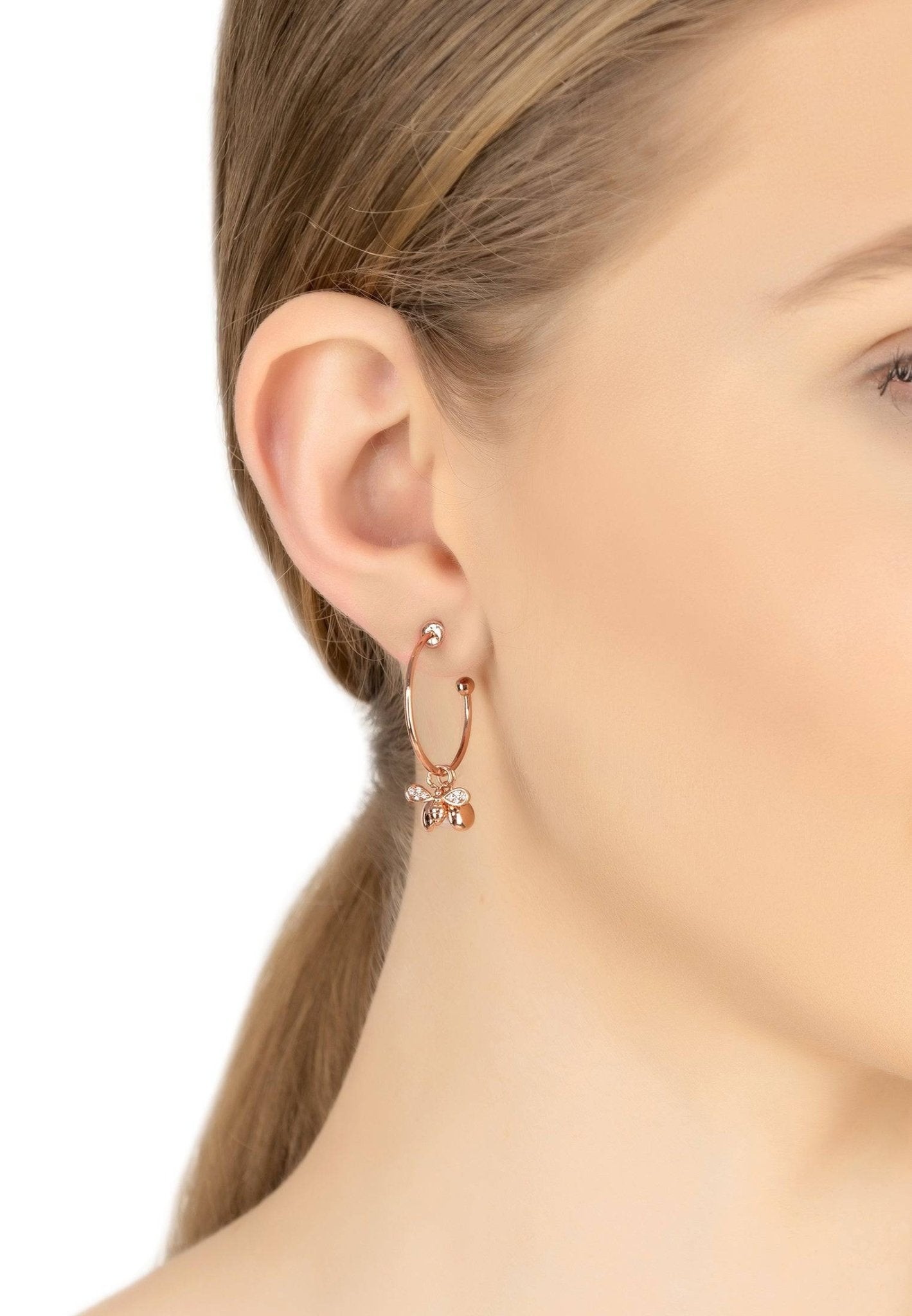 Busy Bee & Pearl Hoop Earrings Rosegold - LATELITA Earrings