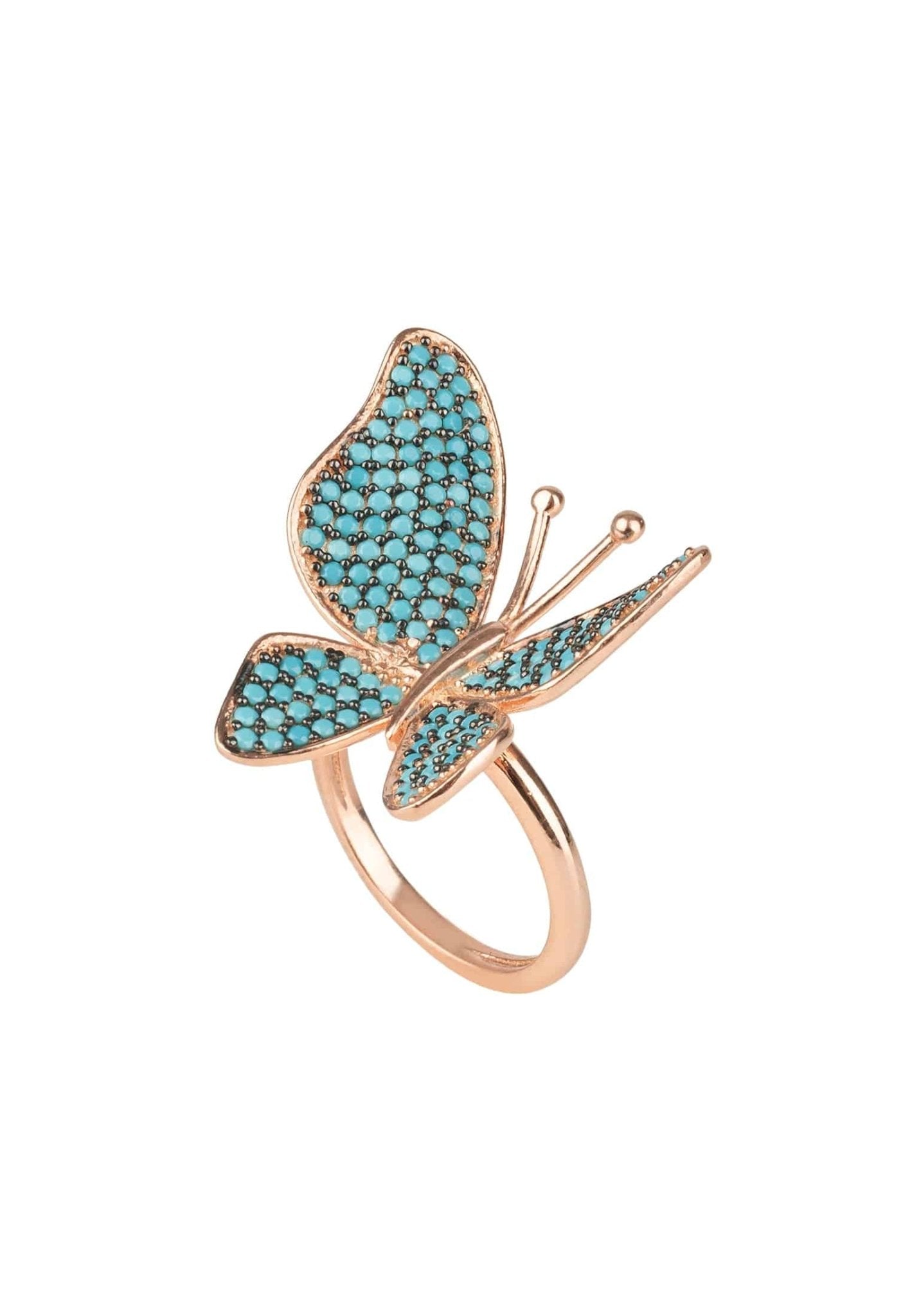 Butterfly Cocktail Ring Blue Turquoise Rosegold - LATELITA Rings