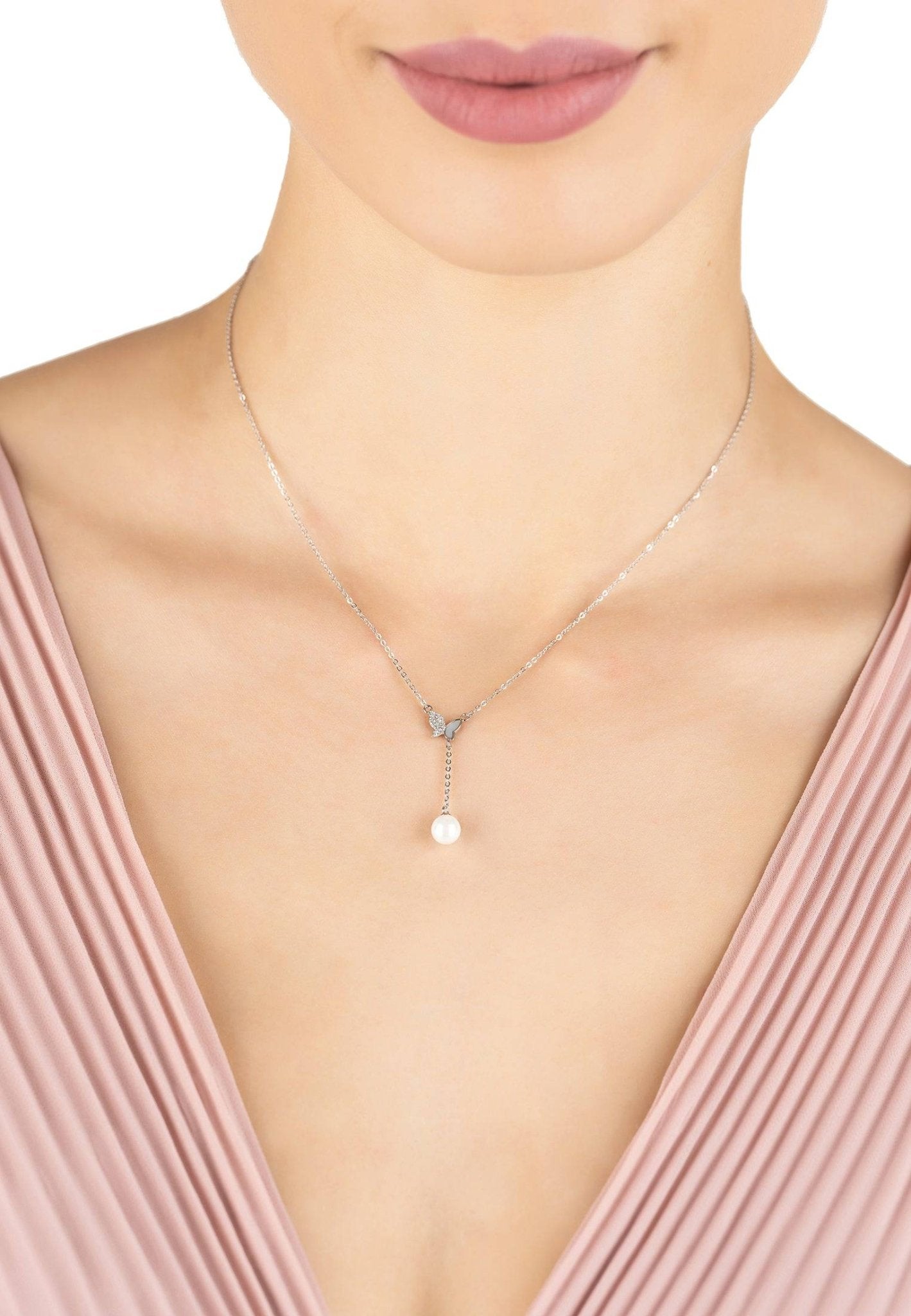 Butterfly Pearl Choker Necklace Silver - LATELITA Necklaces