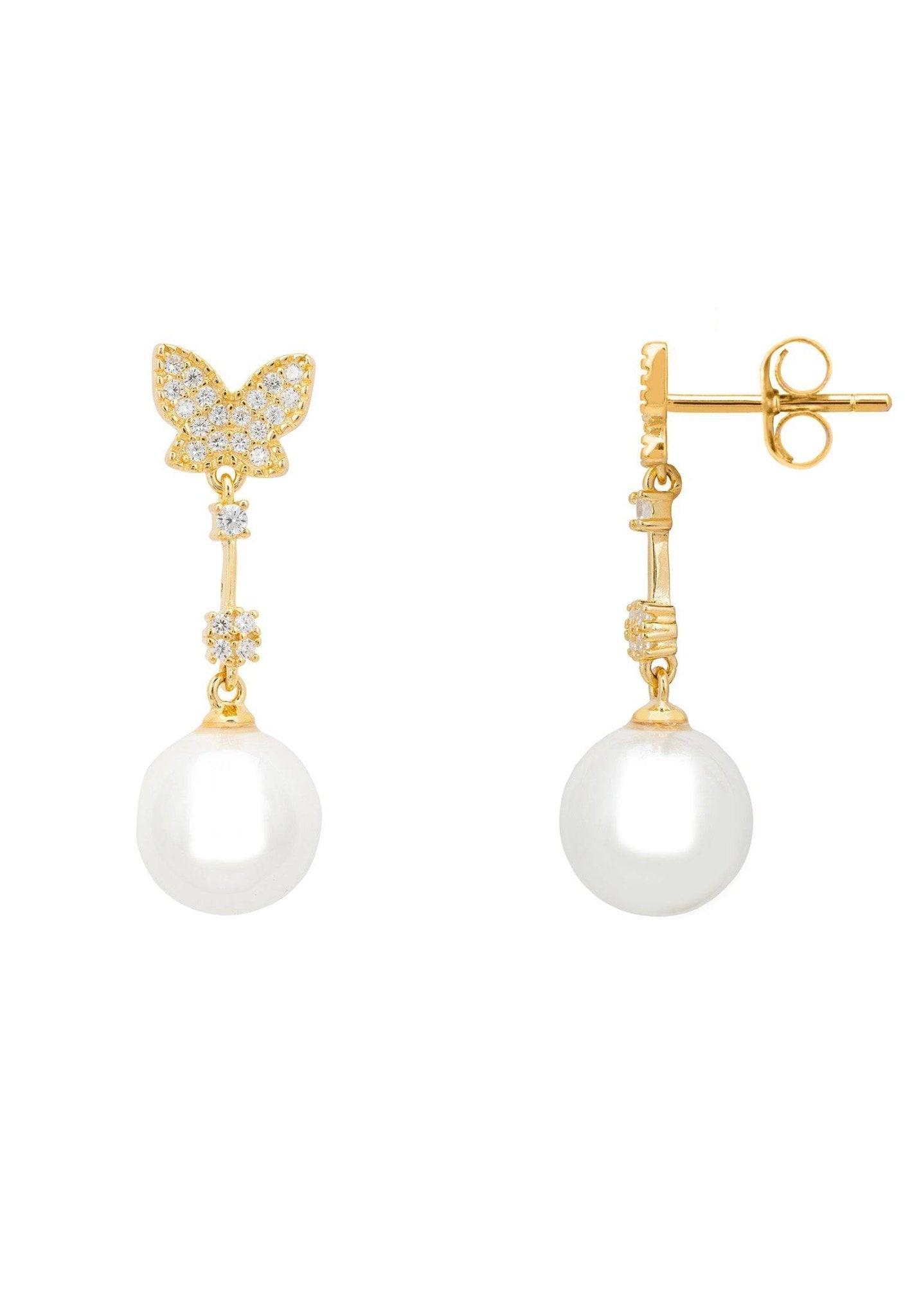Butterfly Pearl Drop Earrings Gold - LATELITA Earrings