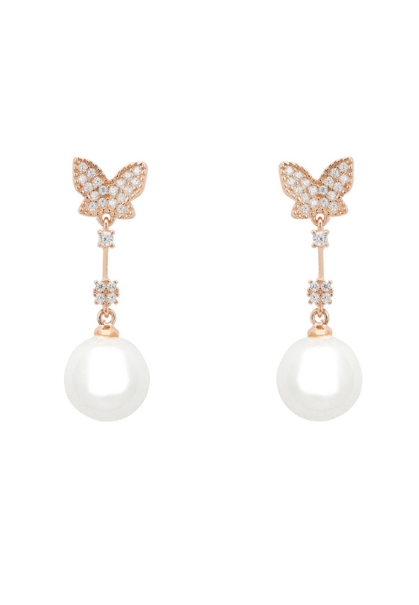 Butterfly Pearl Drop Earrings Rosegold - LATELITA Earrings
