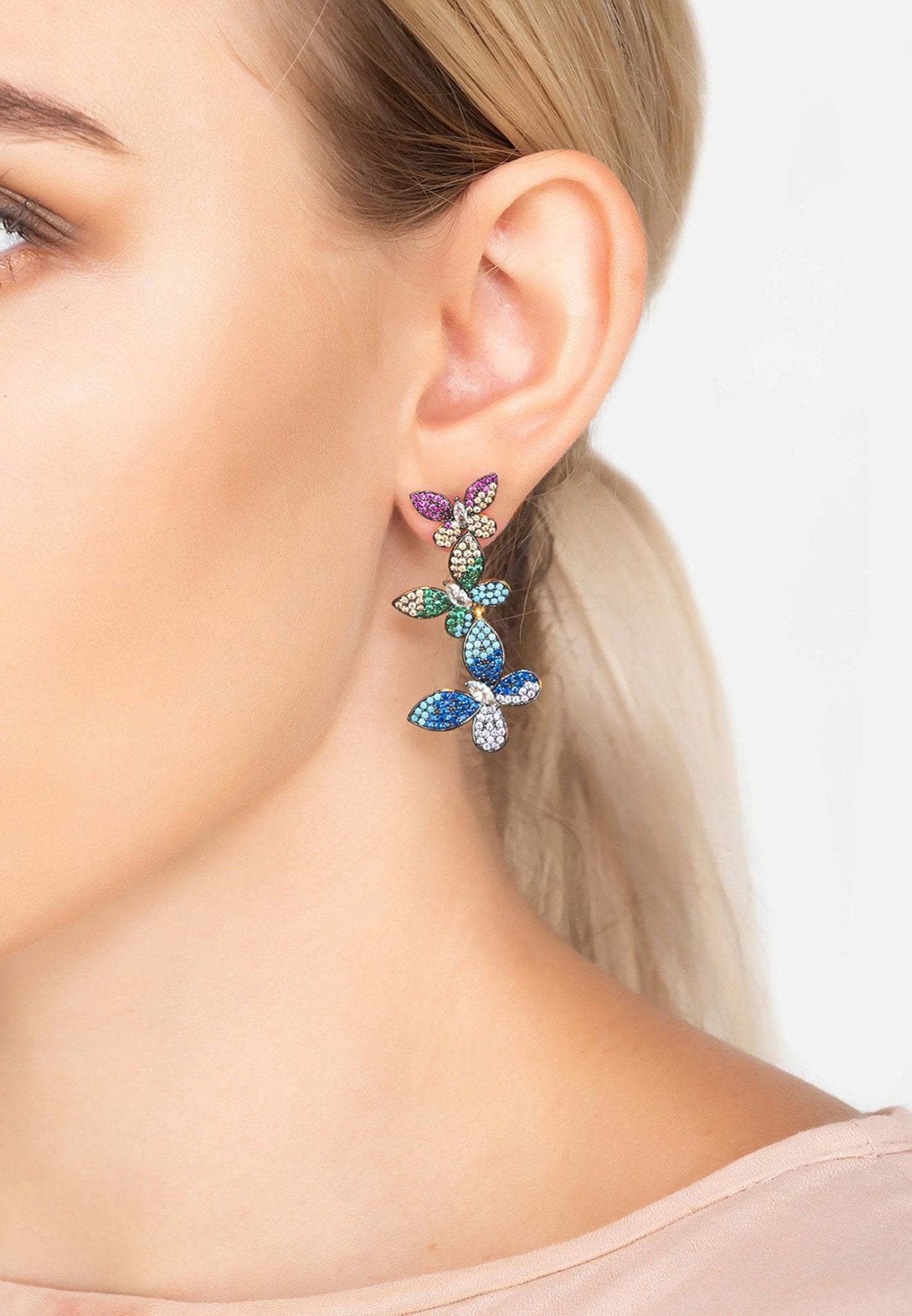 Butterfly Rainbow Drop Earrings Gold - LATELITA Earrings