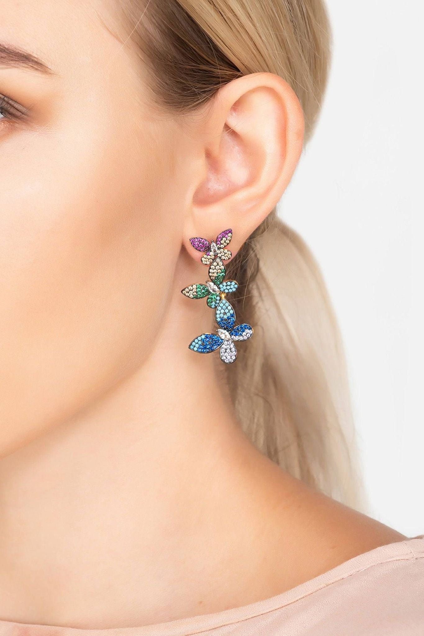 Butterfly Rainbow Drop Earrings Gold - LATELITA Earrings