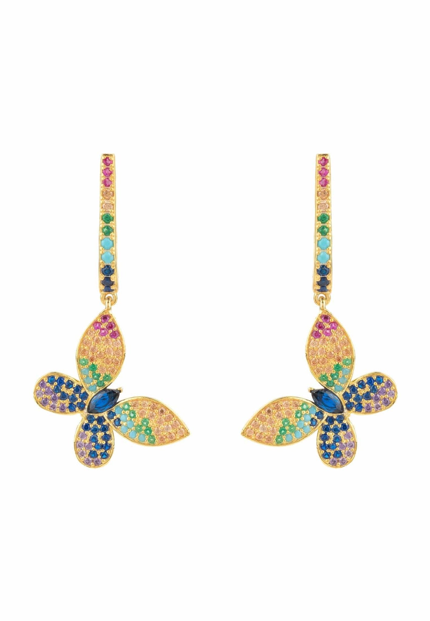 Butterfly Rainbow Multi Coloured Drop Earring Gold - LATELITA Earrings