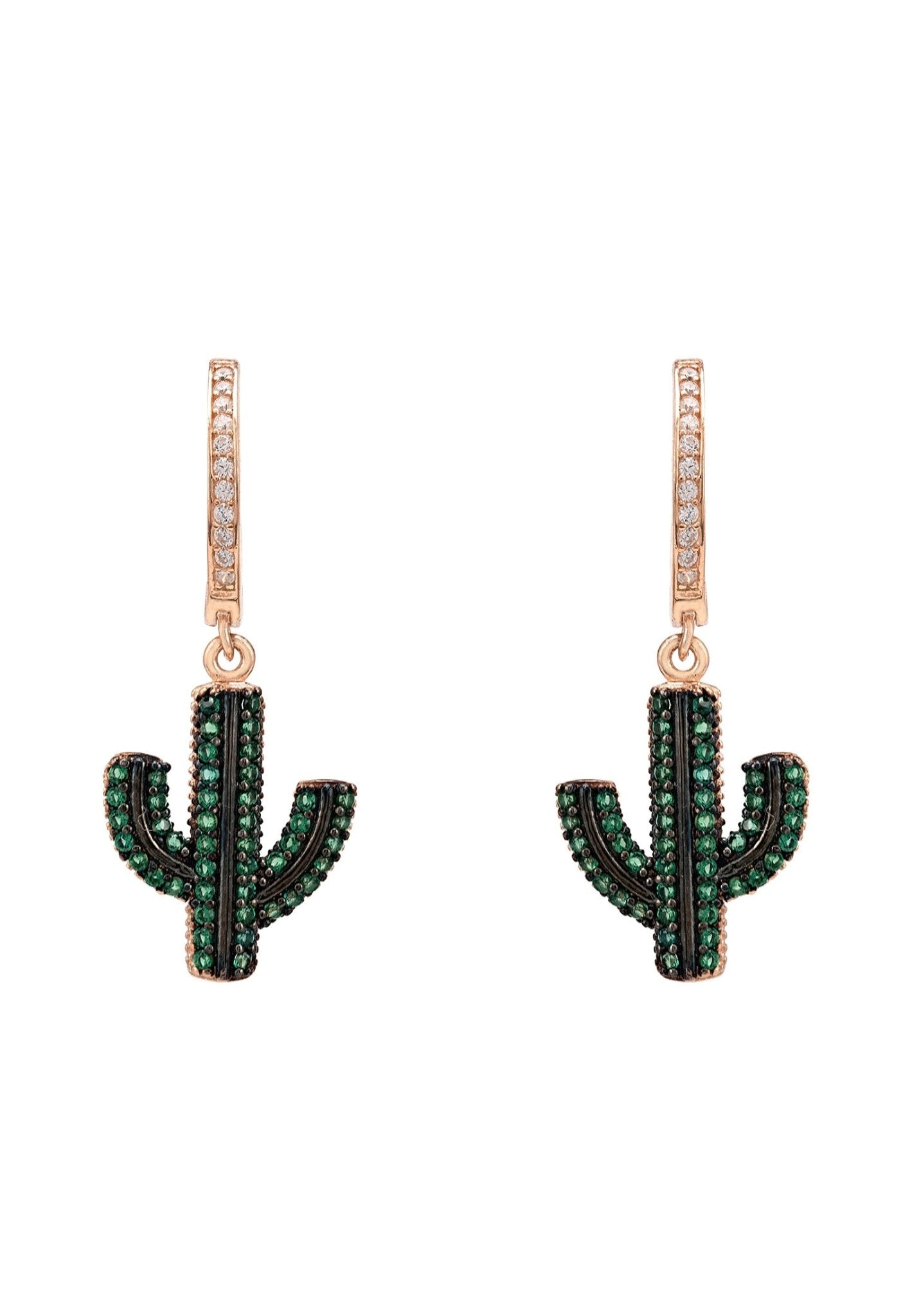 Cactus Huggie Hoop Earrings Green Rosegold - LATELITA Earrings