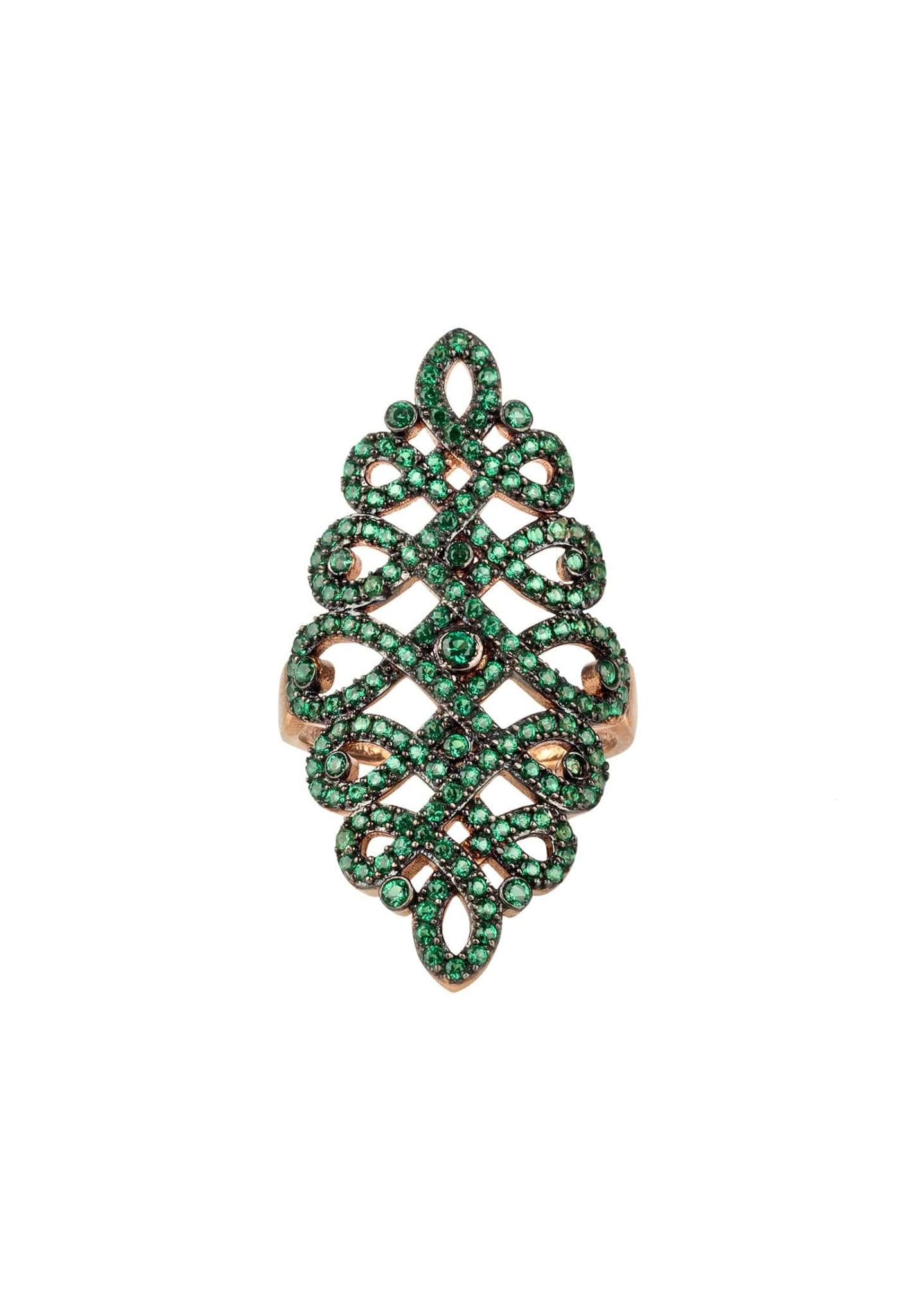 Calligraphy Wave Cocktail Ring Emerald Green Rosegold - LATELITA Rings