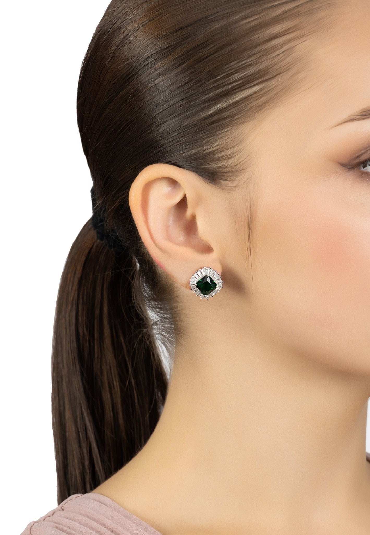 Camilla Stud Earrings Silver Emerald - LATELITA Earrings