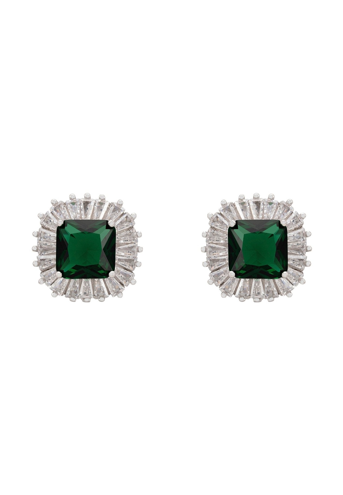 Camilla Stud Earrings Silver Emerald - LATELITA Earrings