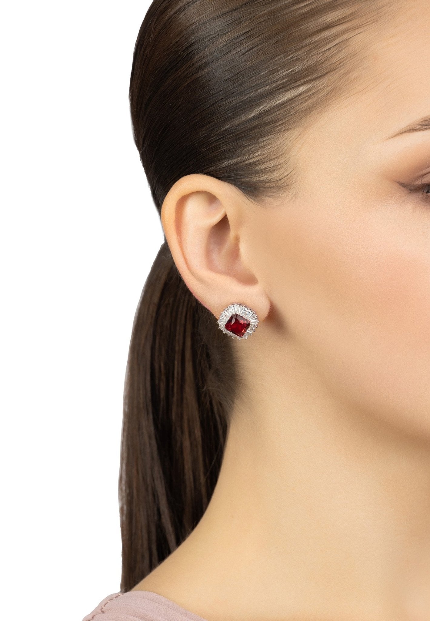 Camilla Stud Earrings Silver Ruby - LATELITA Earrings