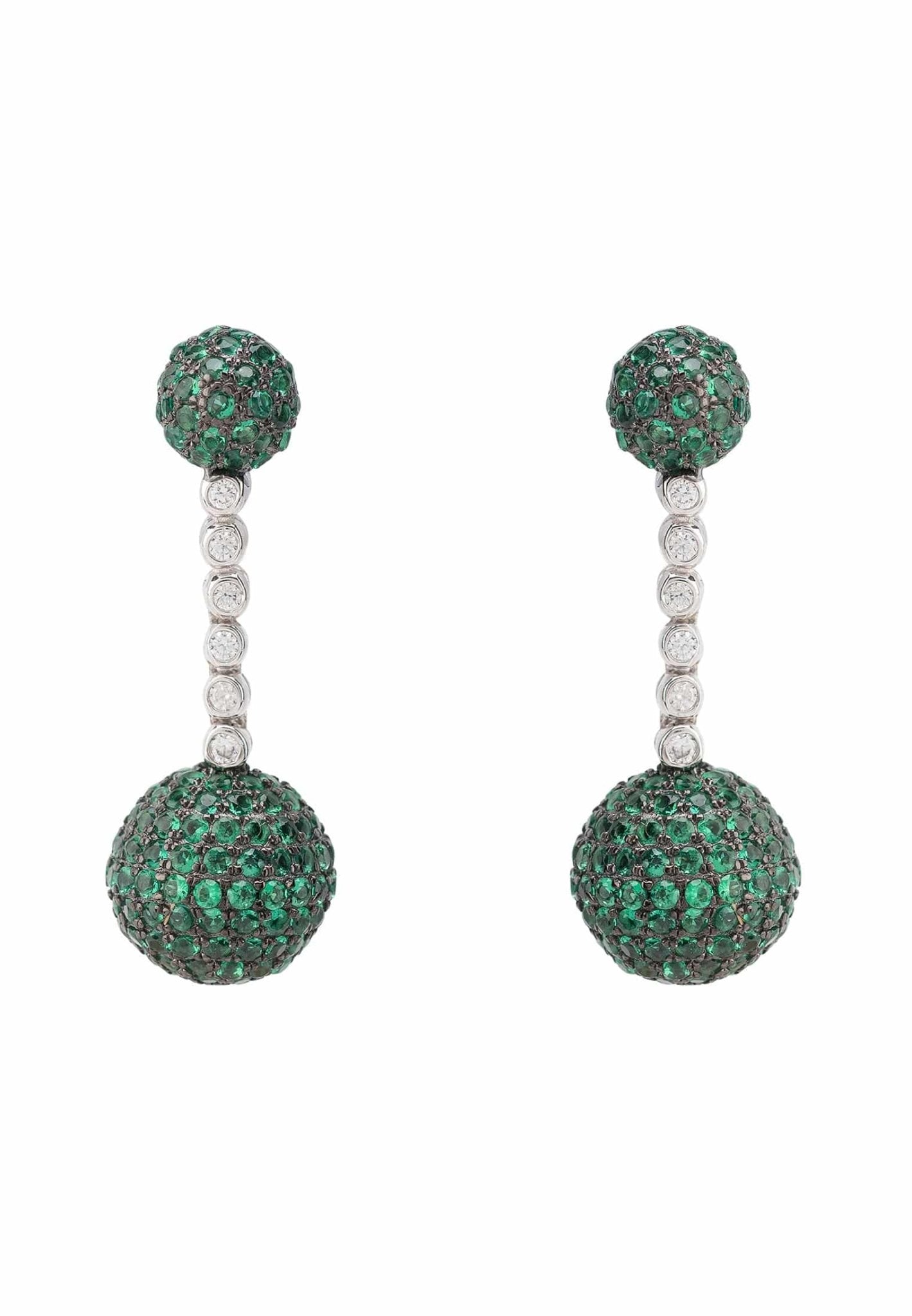 Cannes Sphere Drop Earrings Silver Emerald Green Cz - LATELITA Earrings
