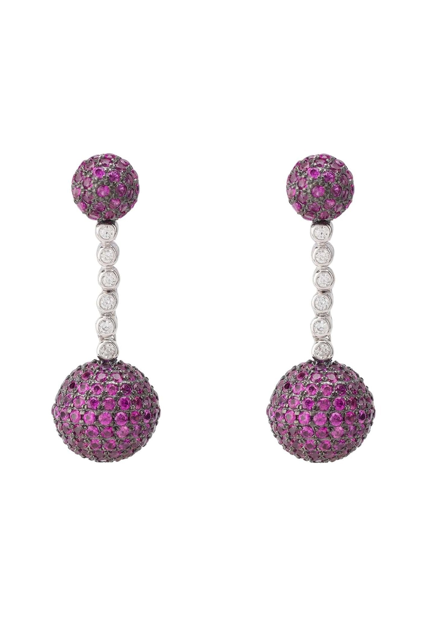Cannes Sphere Drop Earrings Silver Ruby Pink Cz - LATELITA Earrings