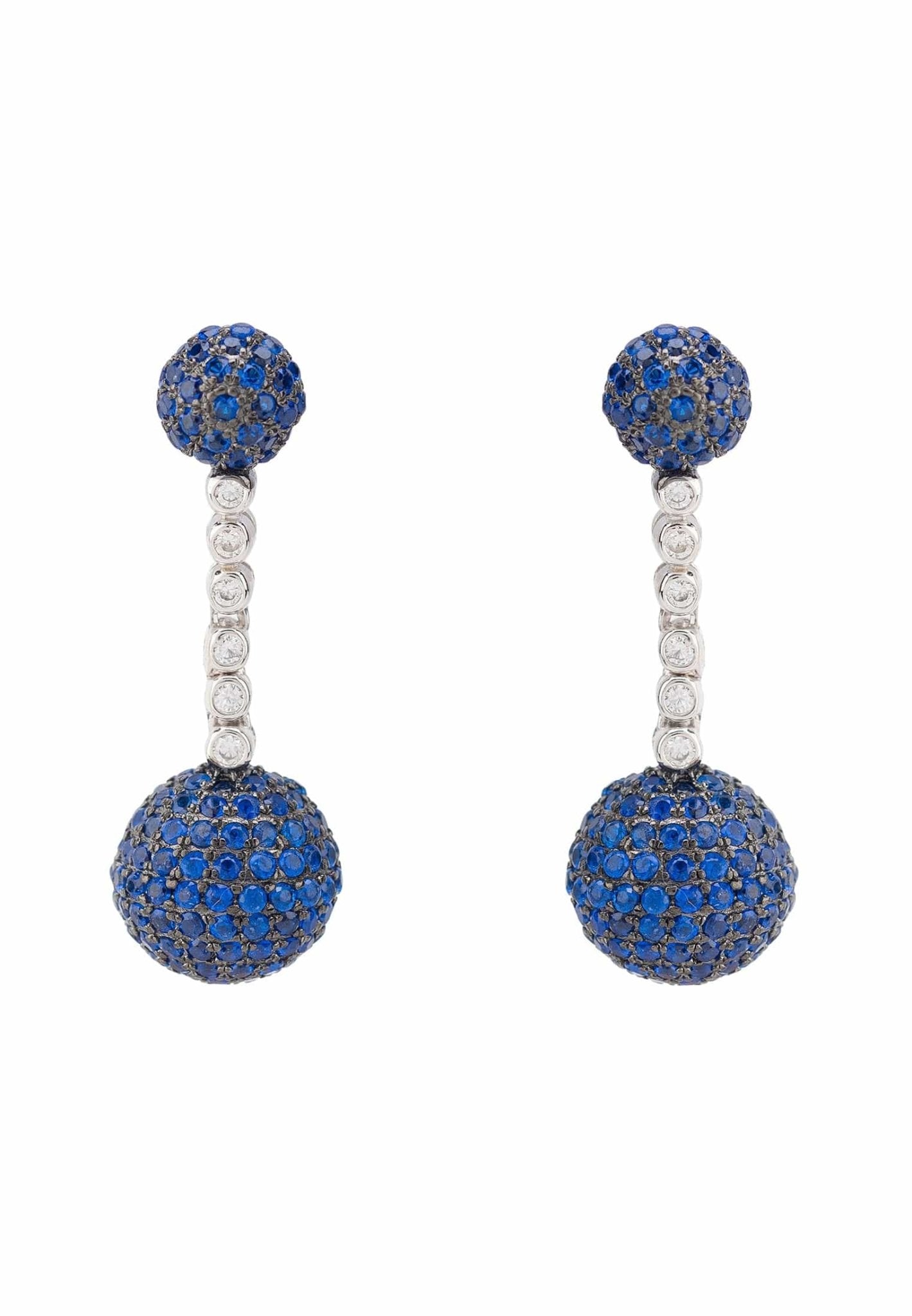 Cannes Sphere Drop Earrings Silver Sapphire Blue Cz - LATELITA Earrings