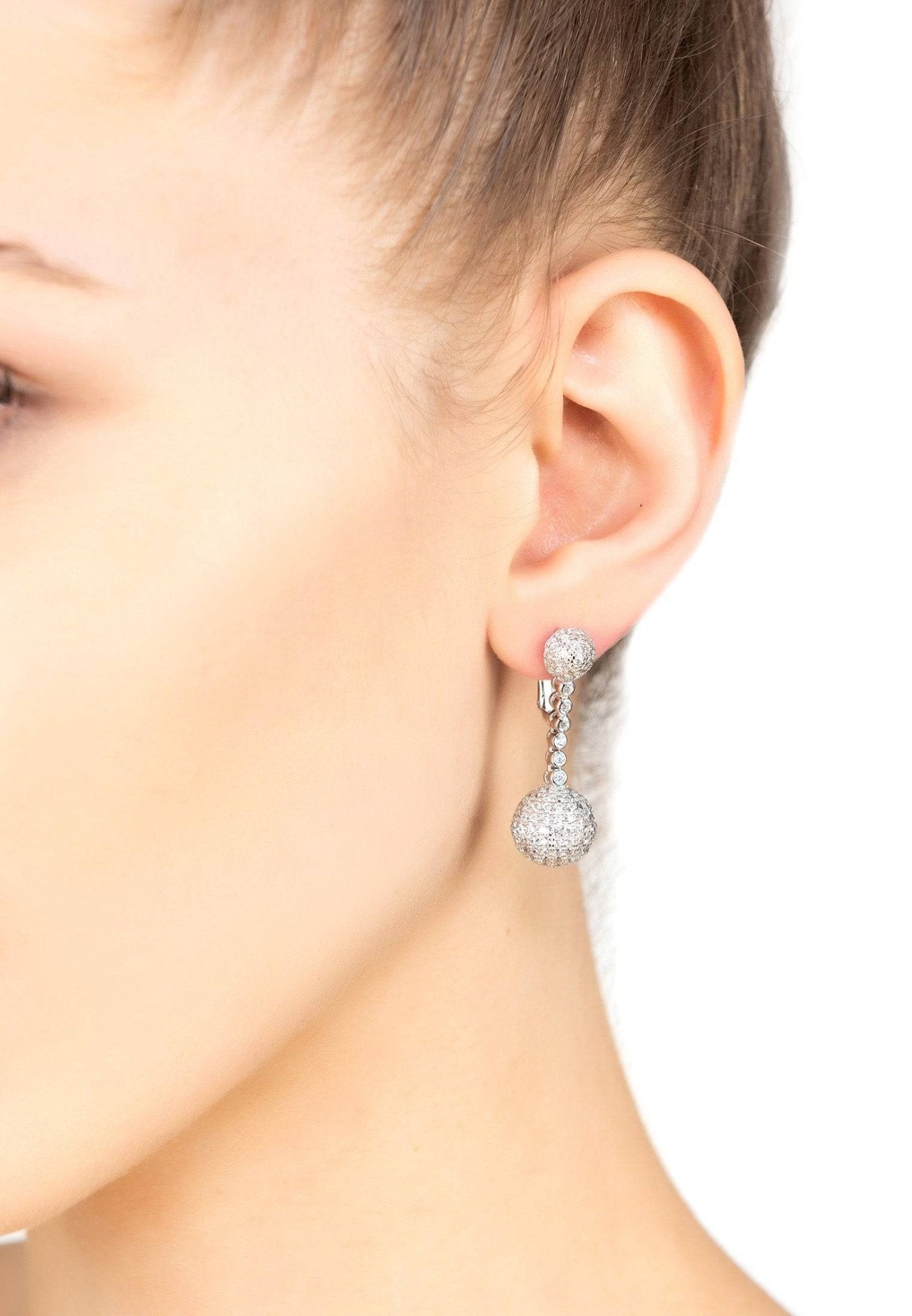 Cannes Sphere Drop Earrings Silver White Cz - LATELITA Earrings