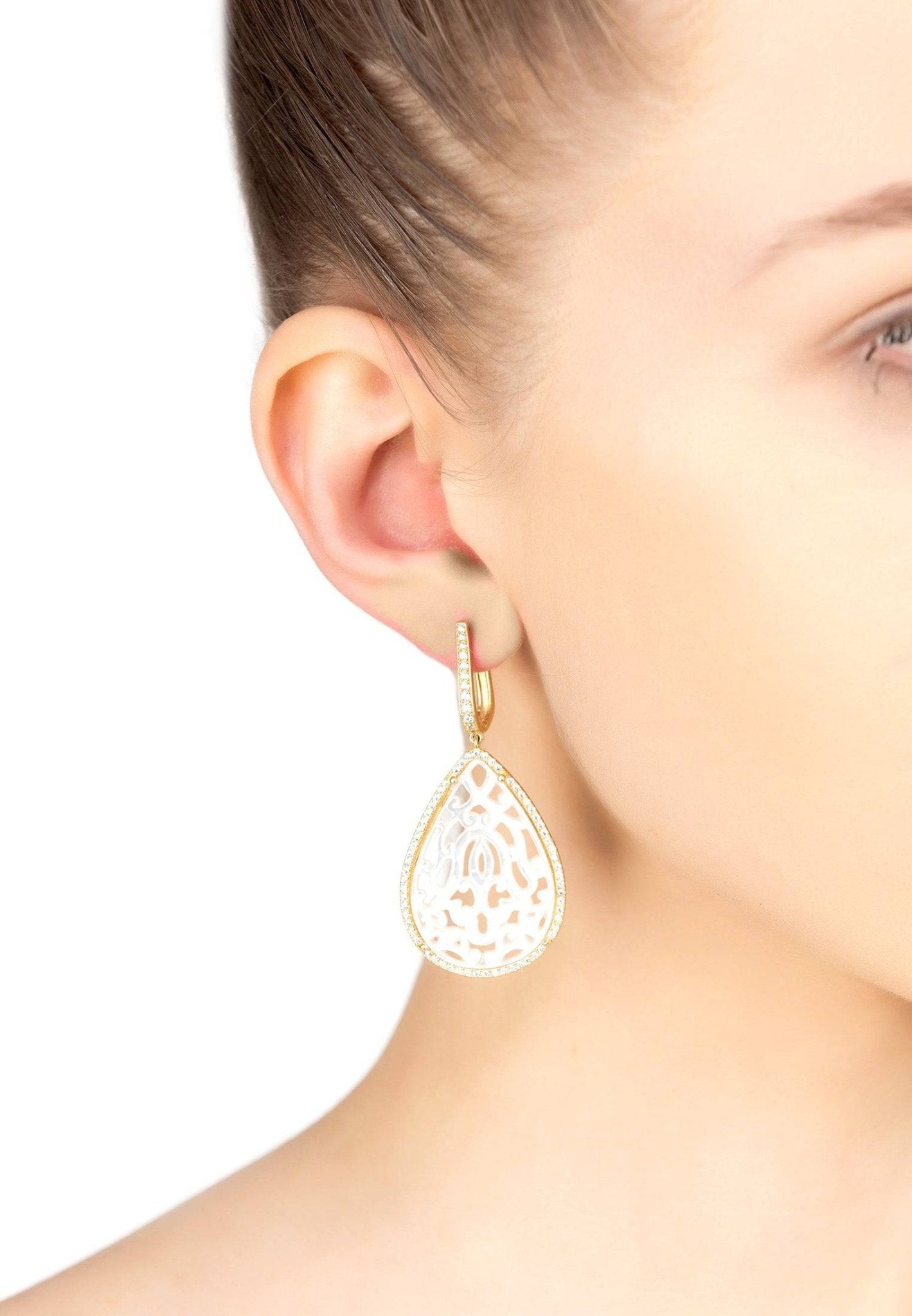 Carved Mother Of Pearl Drop Earrings Gold - LATELITA Earrings