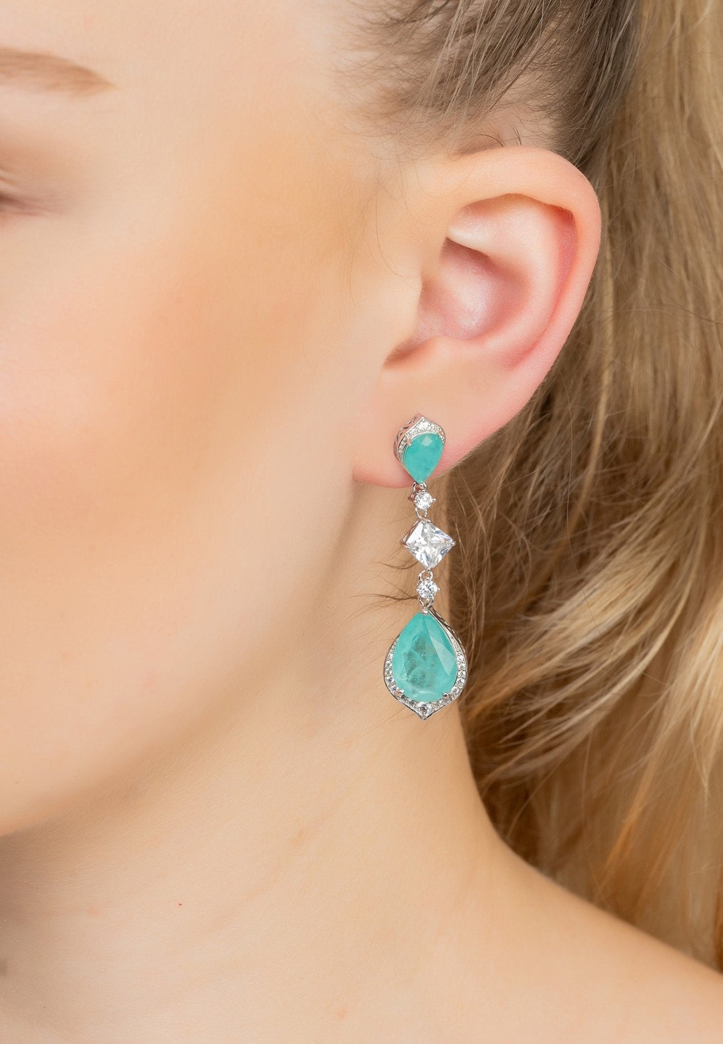 Celeste Teardrop Earrings Paraiba Tourmaline Silver - LATELITA Earrings