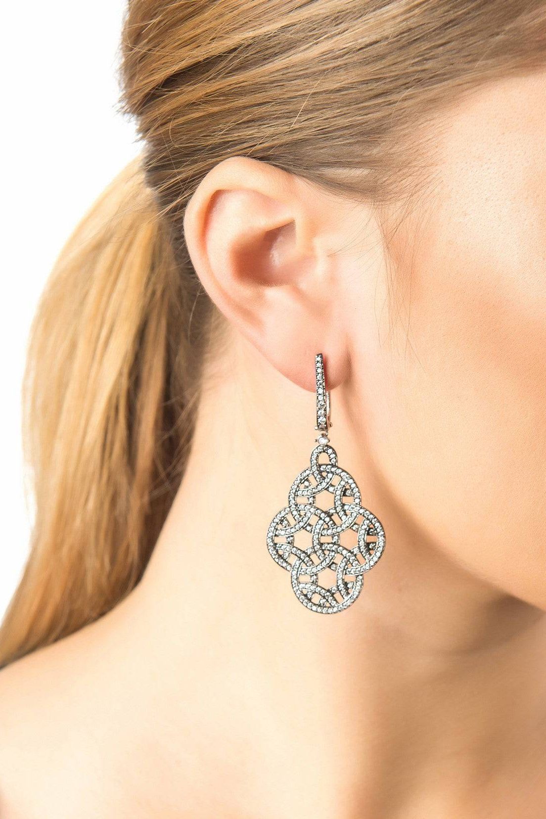 Celtic Knot Aoife Drop Earrings Oxidised Silver - LATELITA Earrings