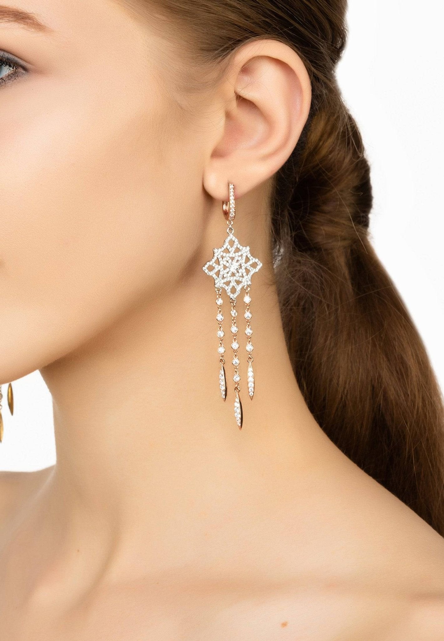 Celtic Knot Diamond Dream Catcher Earrings Rosegold - LATELITA Earrings