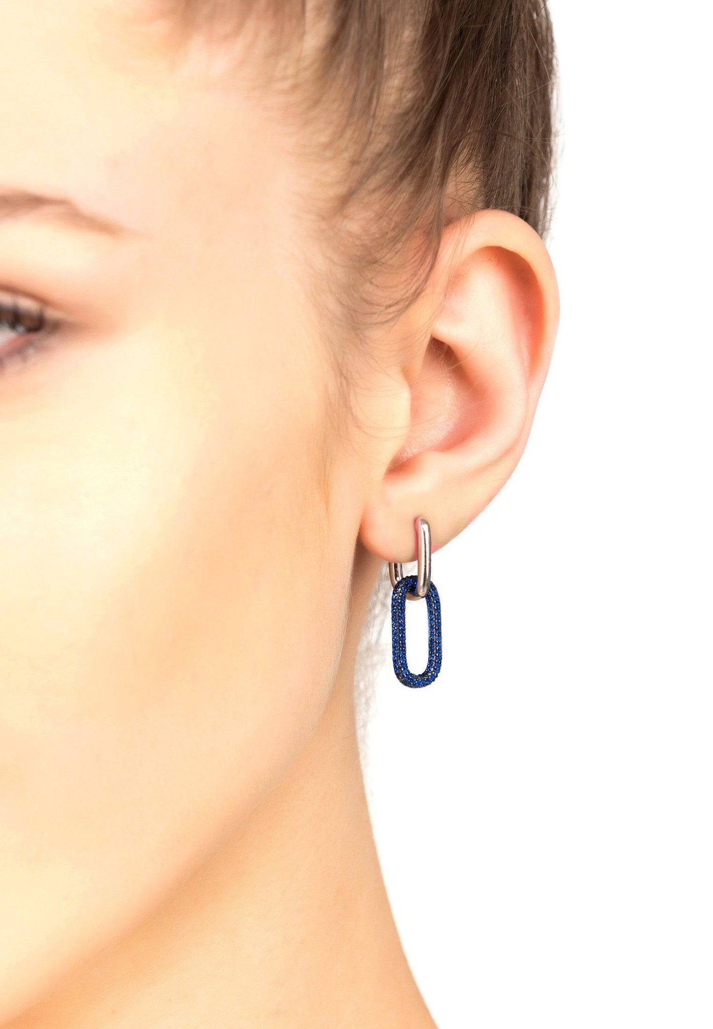 Chain Link Earrings Sapphire Blue Silver - LATELITA Earrings
