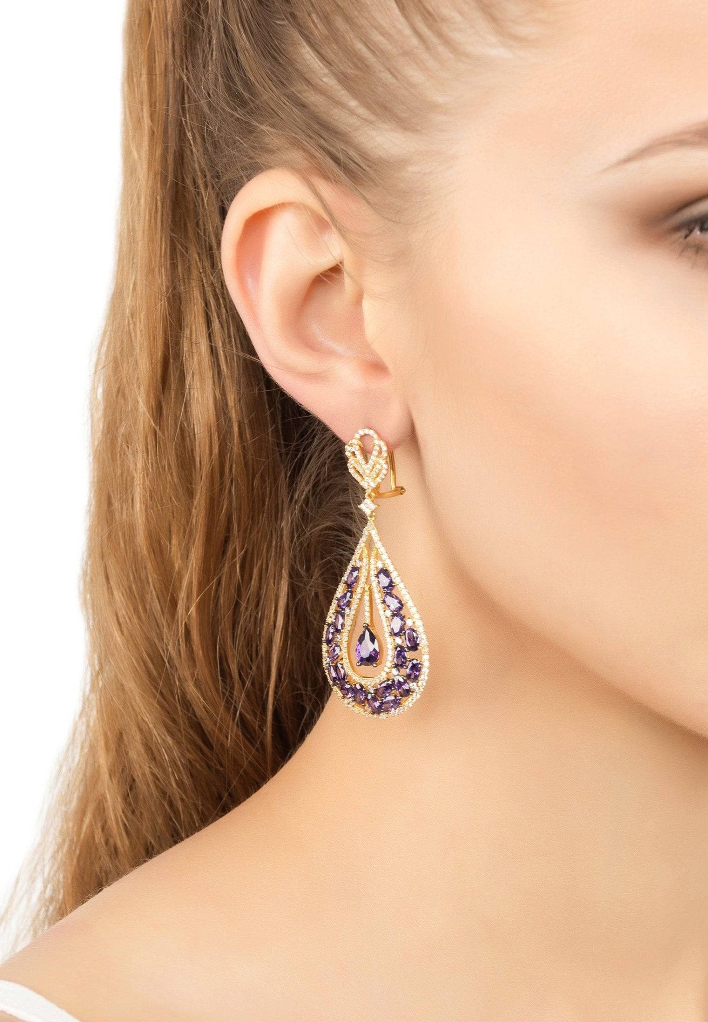 Charlotte Teardrop Gemstone Earrings Purple Gold - LATELITA Earrings
