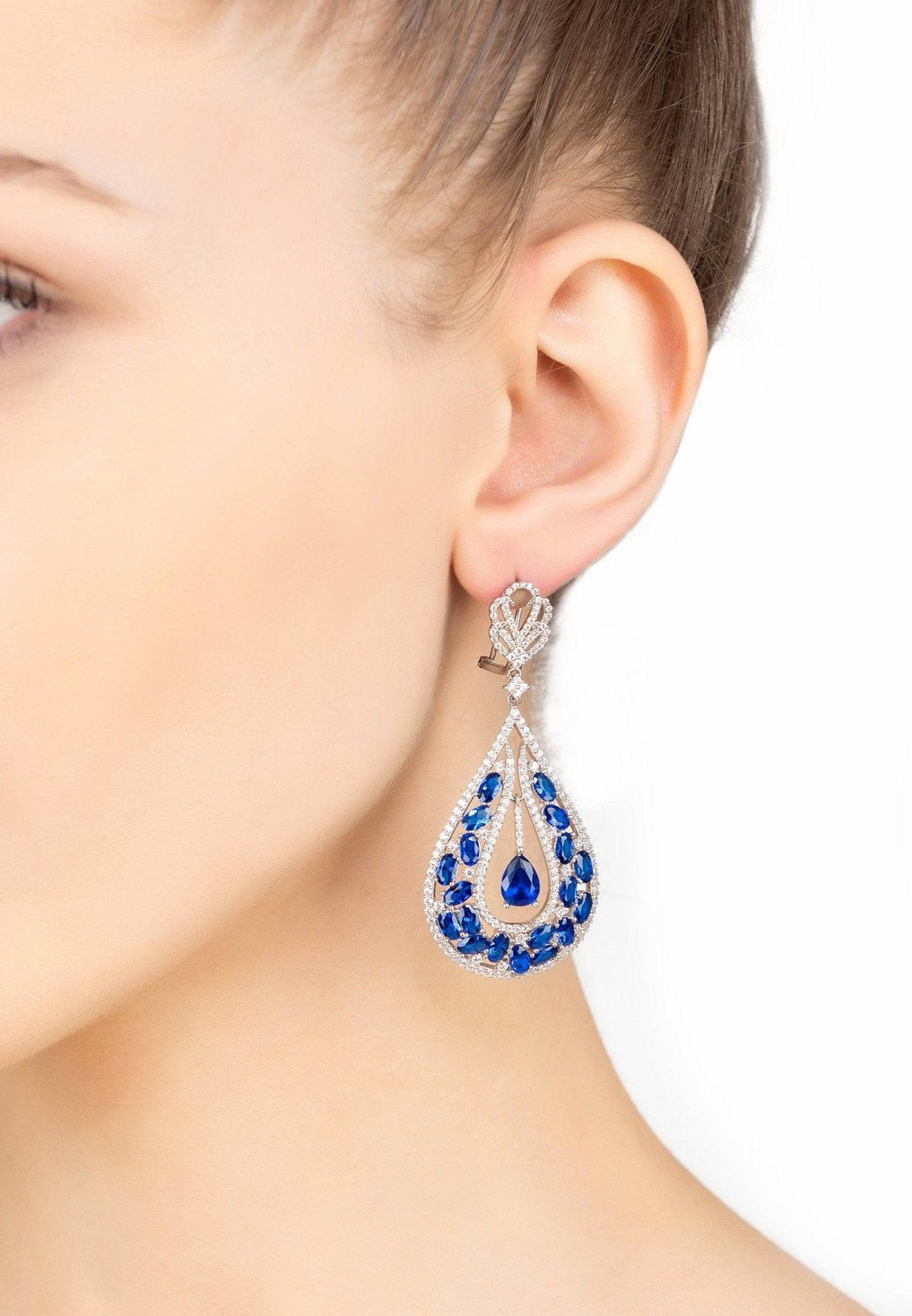 Charlotte Teardrop Gemstone Earrings Sapphire Silver - LATELITA Earrings