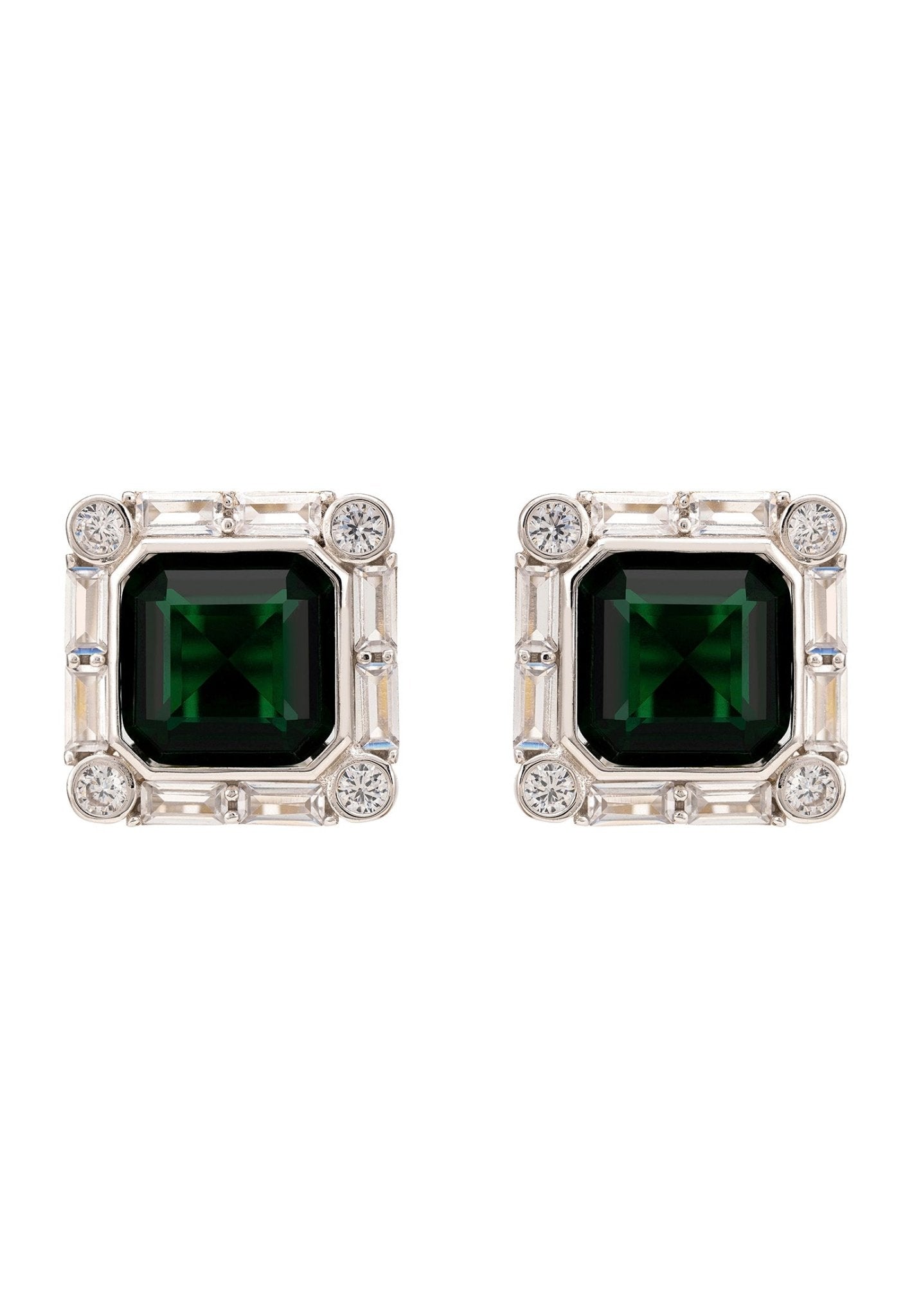 Chatsworth Clip On Earrings Emerald Silver - LATELITA