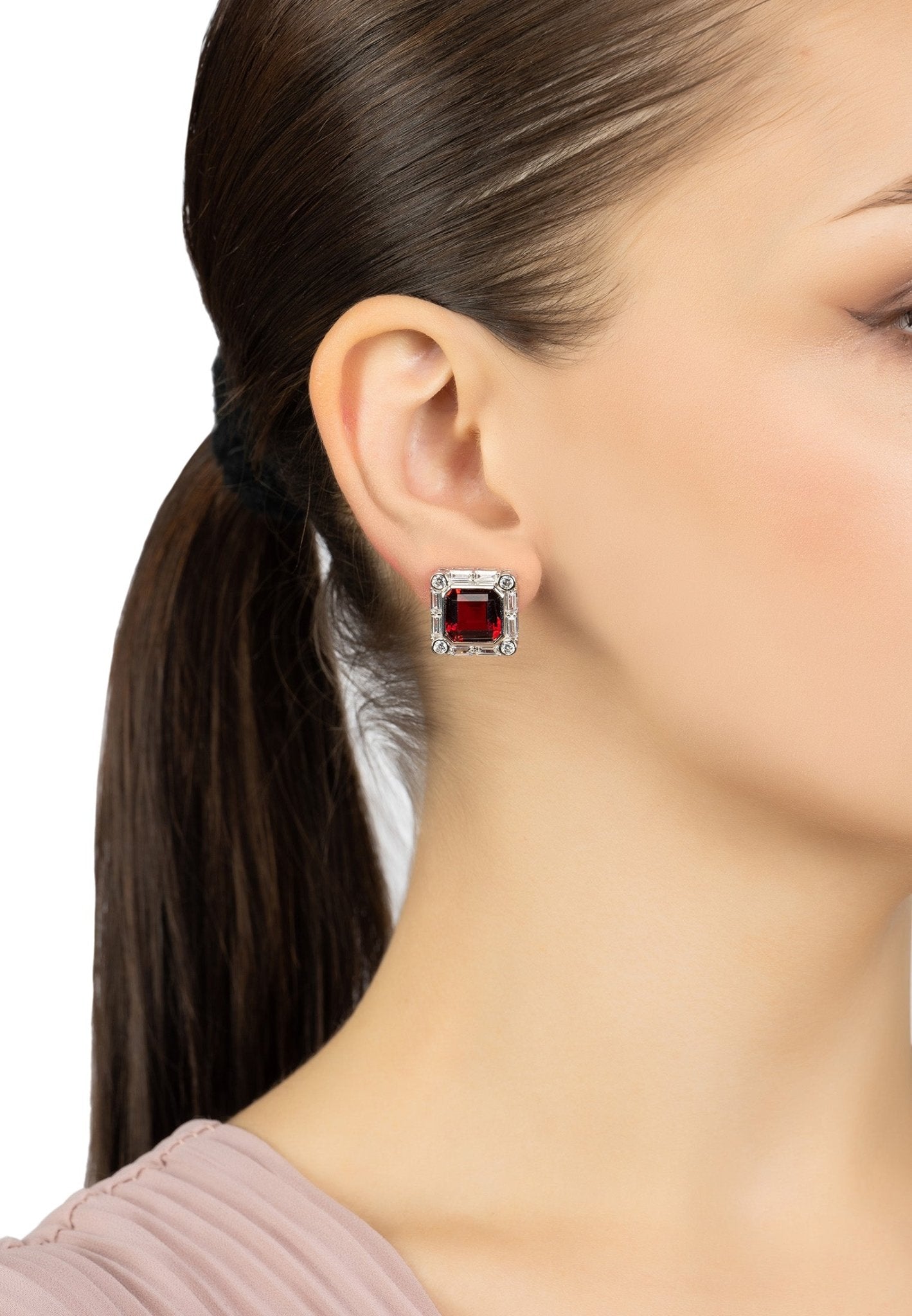 Chatsworth Clip On Earrings Ruby Silver - LATELITA