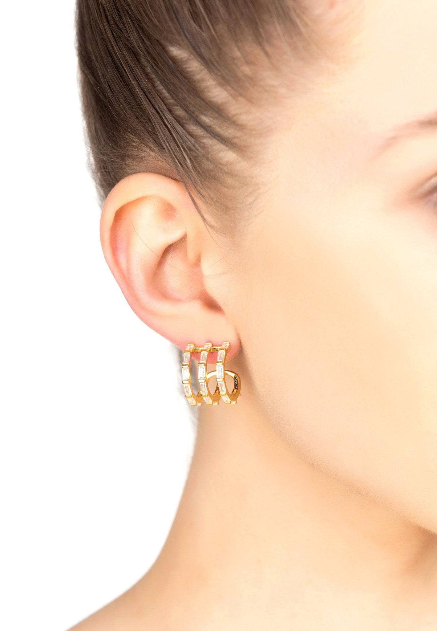 Chunky Triple Baguette Hoops Gold - LATELITA Earrings