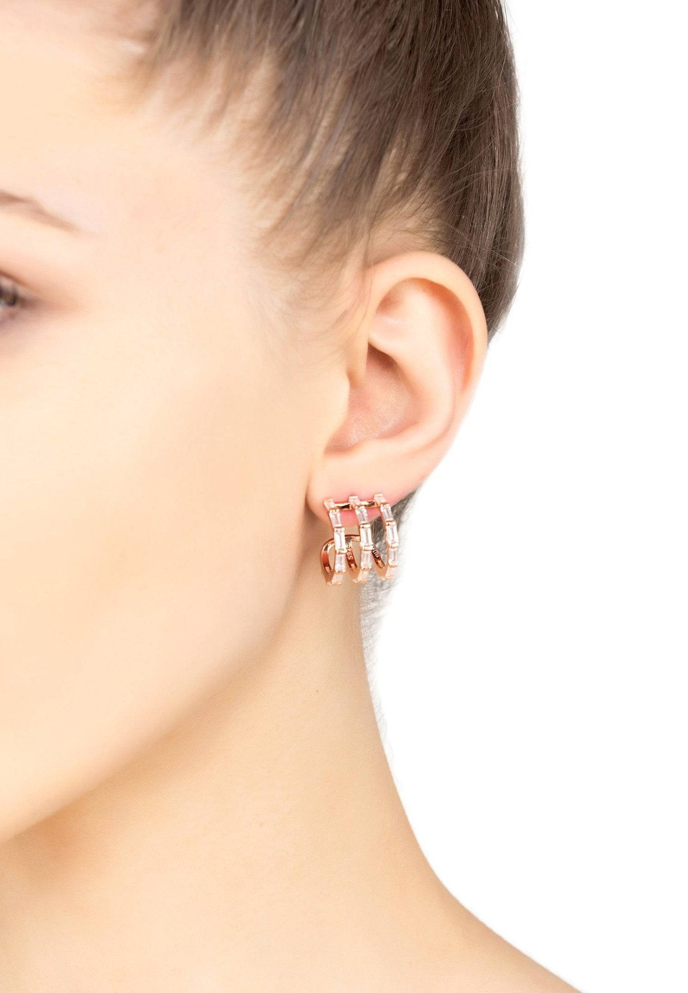 Chunky Triple Baguette Hoops Rosegold - LATELITA Earrings