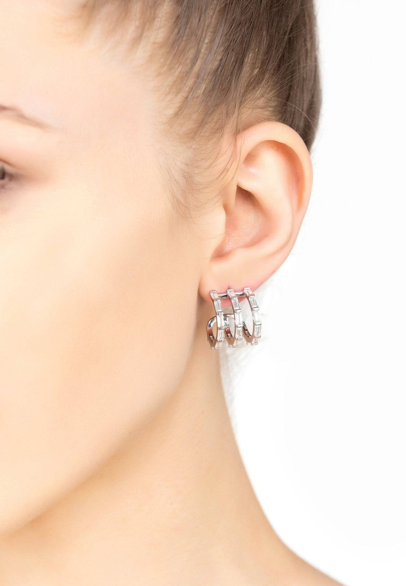 Chunky Triple Baguette Hoops Silver - LATELITA Earrings